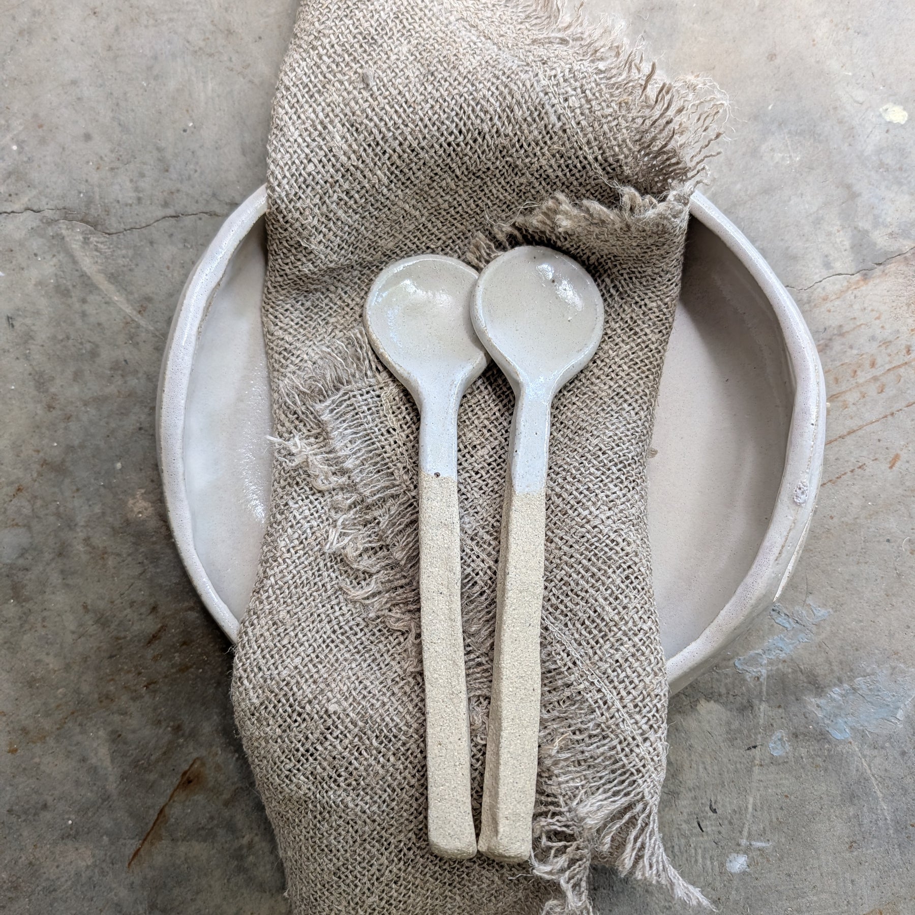 Hand-formed Ceramic Serving Bowl and Spoon Set | share • dine • savour