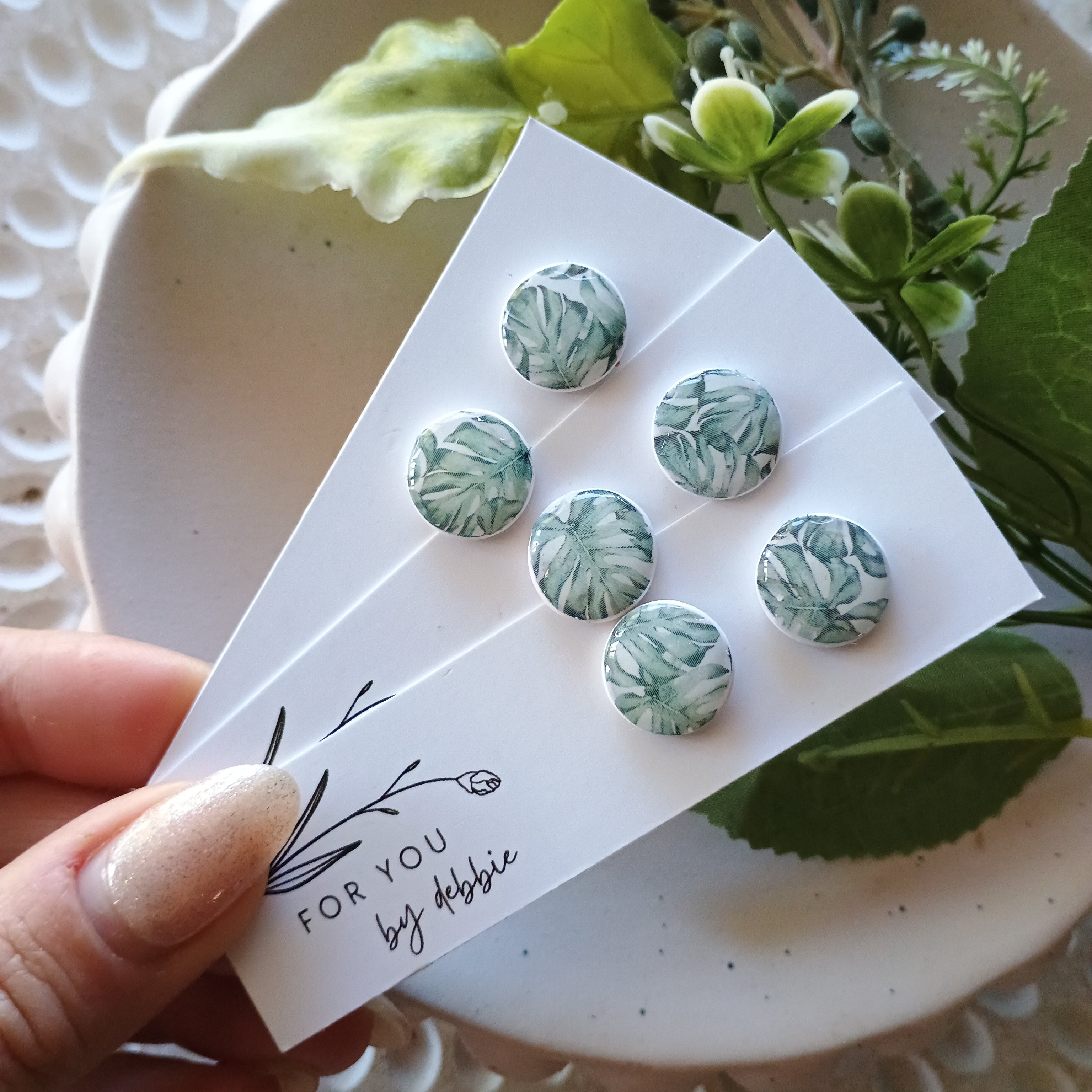 Monstera print stud earrings