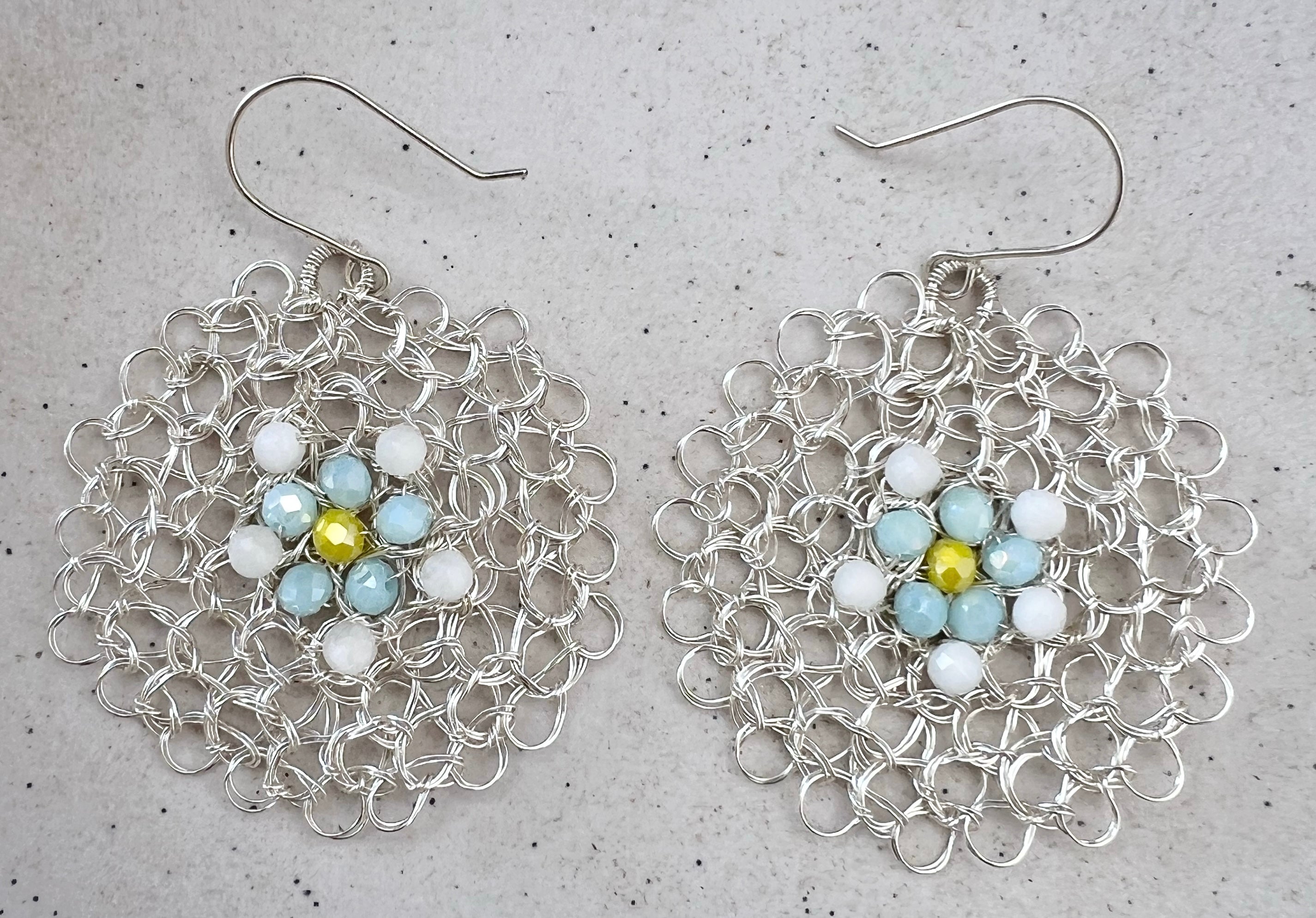 Silver wire earrings with crystals and argentium ear hooks