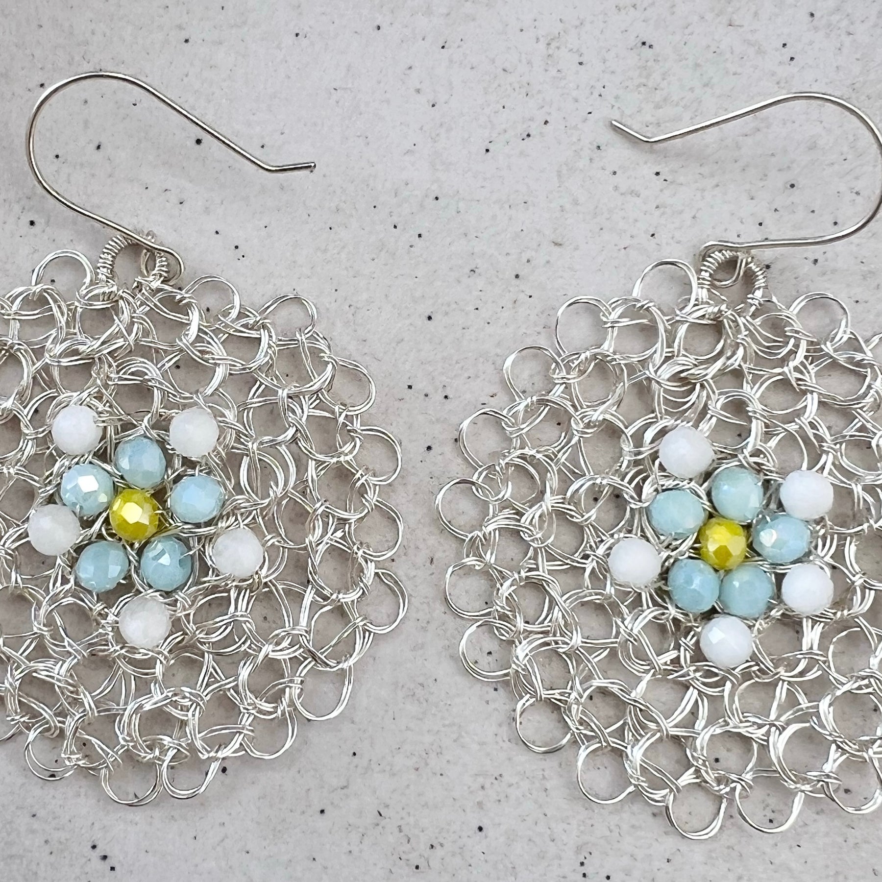 Silver wire earrings with crystals and argentium ear hooks