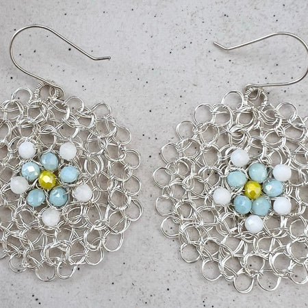 Silver wire earrings with crystals and argentium ear hooks