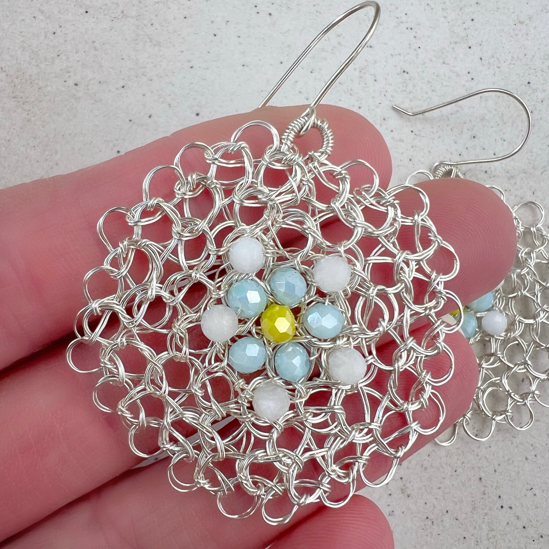 Silver wire earrings with crystals and argentium ear hooks