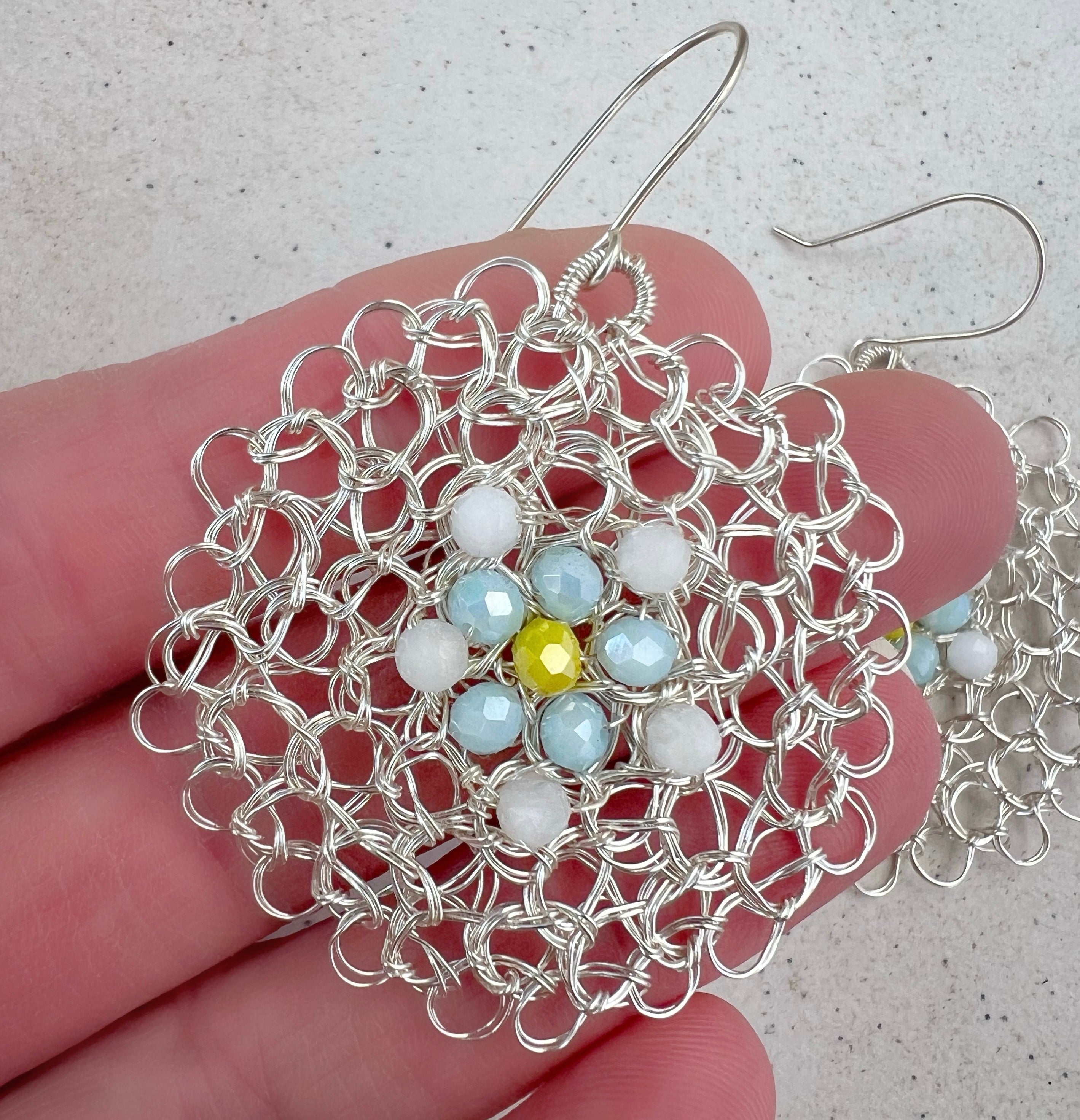 Silver wire earrings with crystals and argentium ear hooks