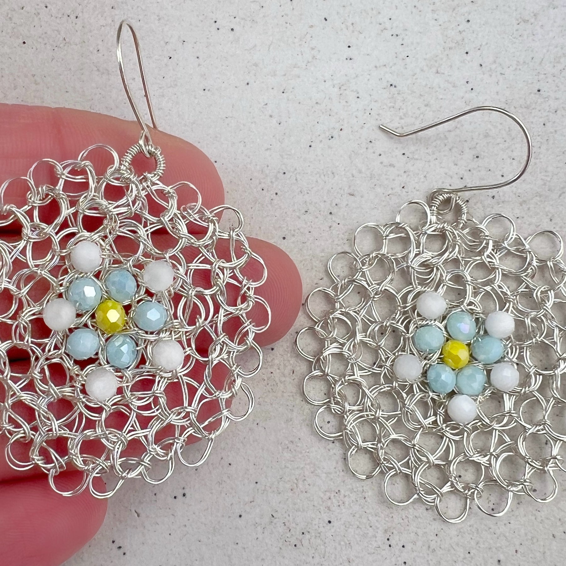 Silver wire earrings with crystals and argentium ear hooks