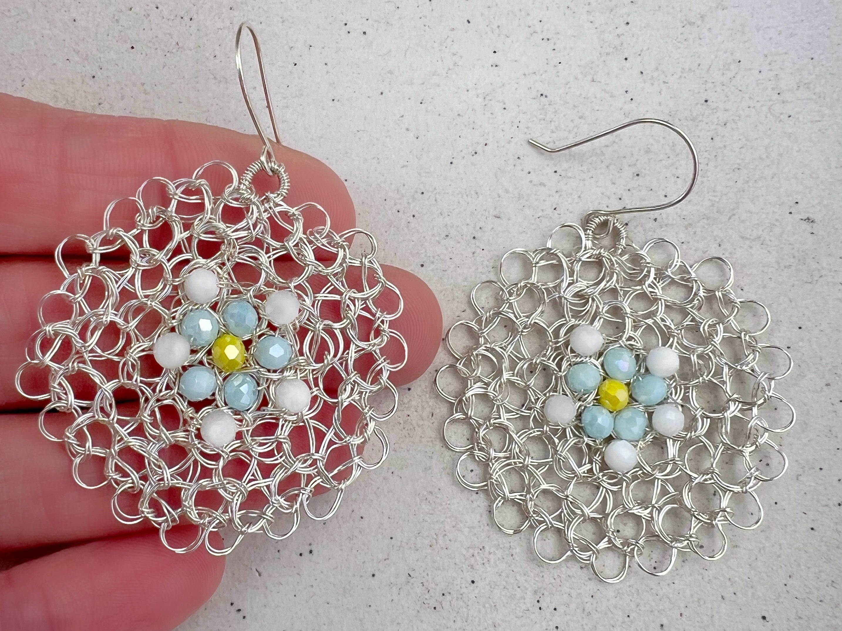 Silver wire earrings with crystals and argentium ear hooks