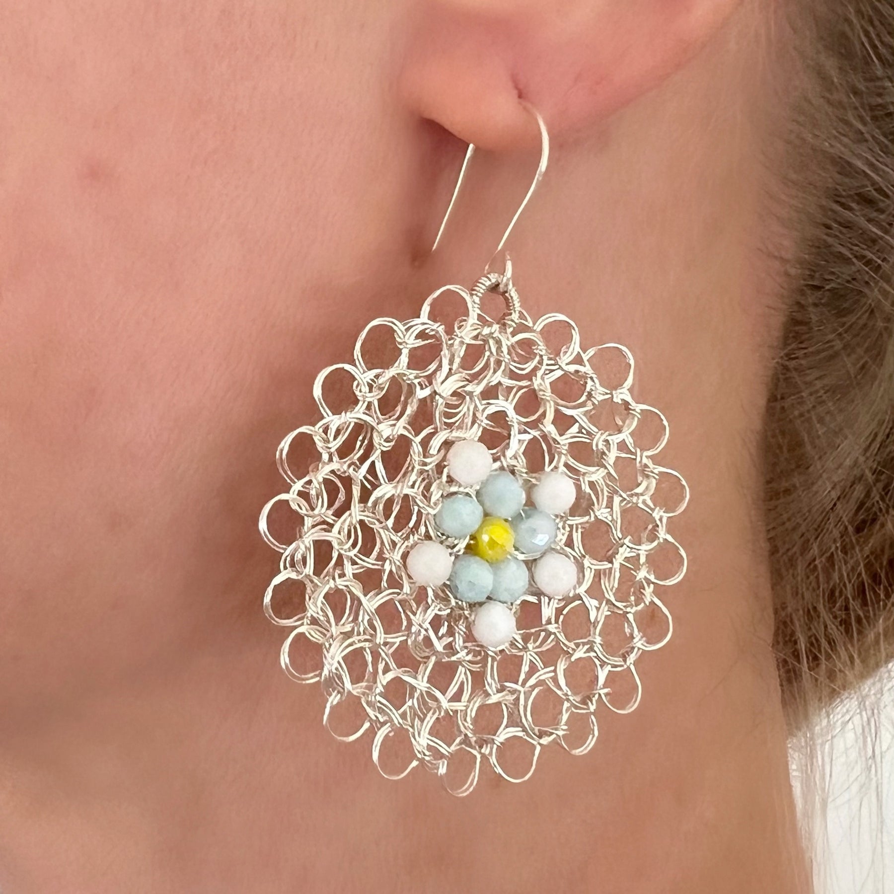 Silver wire earrings with crystals and argentium ear hooks