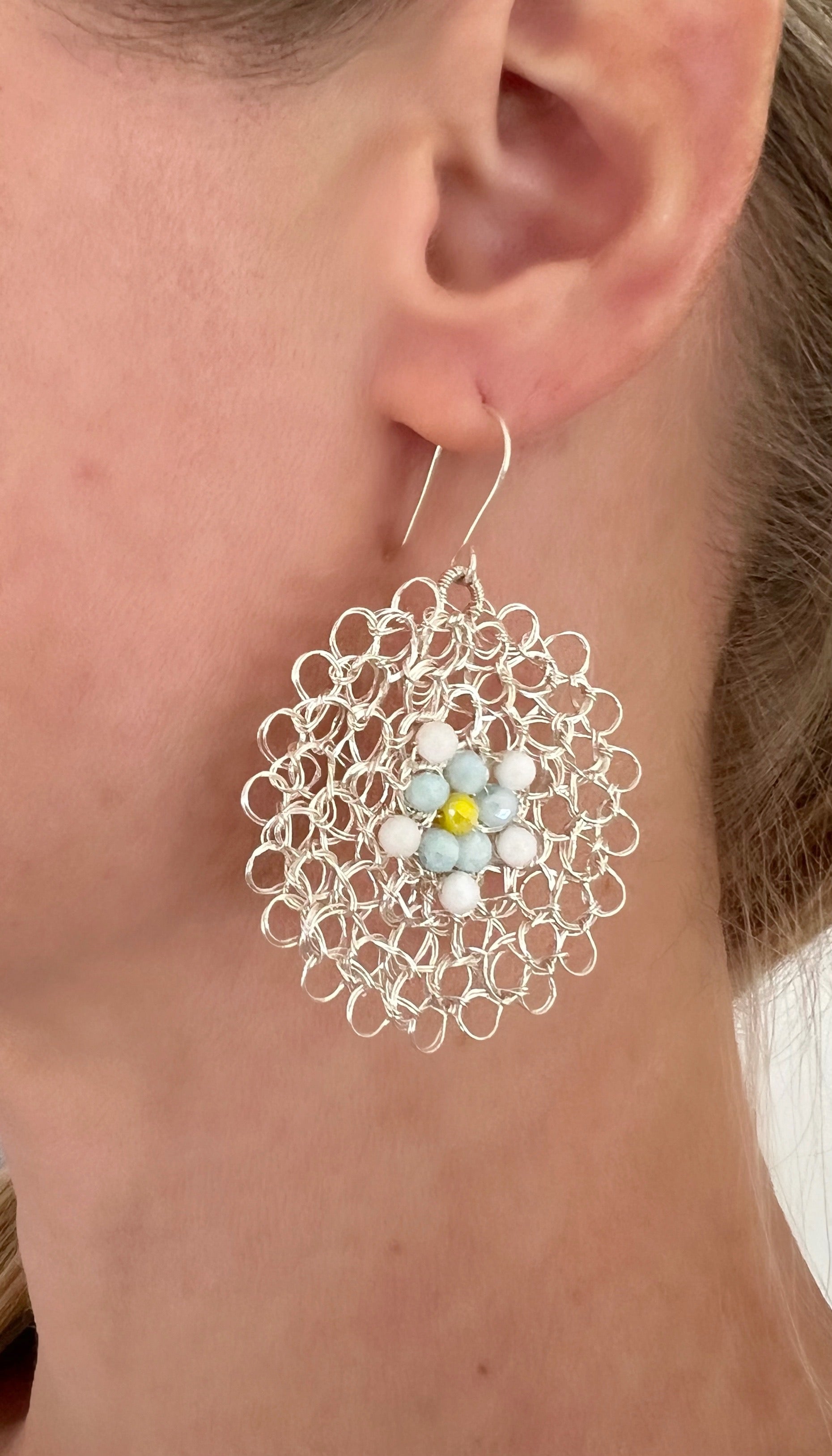 Silver wire earrings with crystals and argentium ear hooks