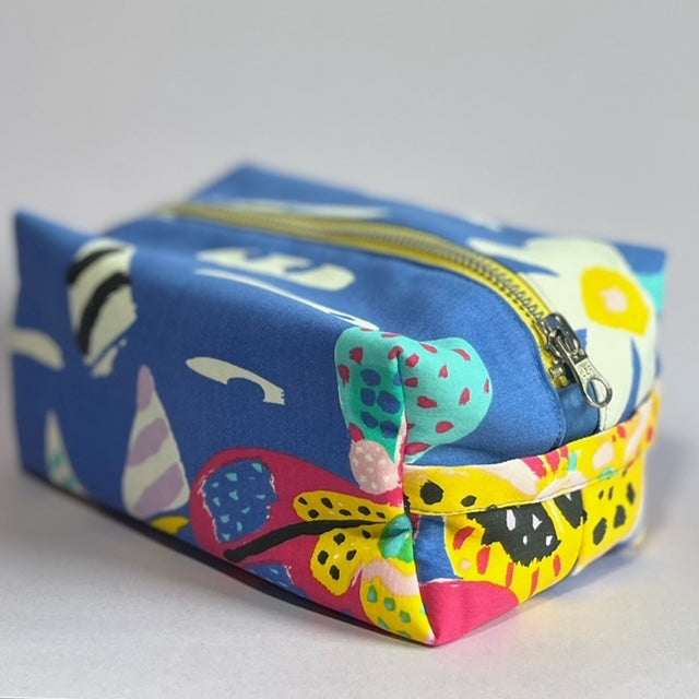 Blue, repurposed vintage fabric box POUCH