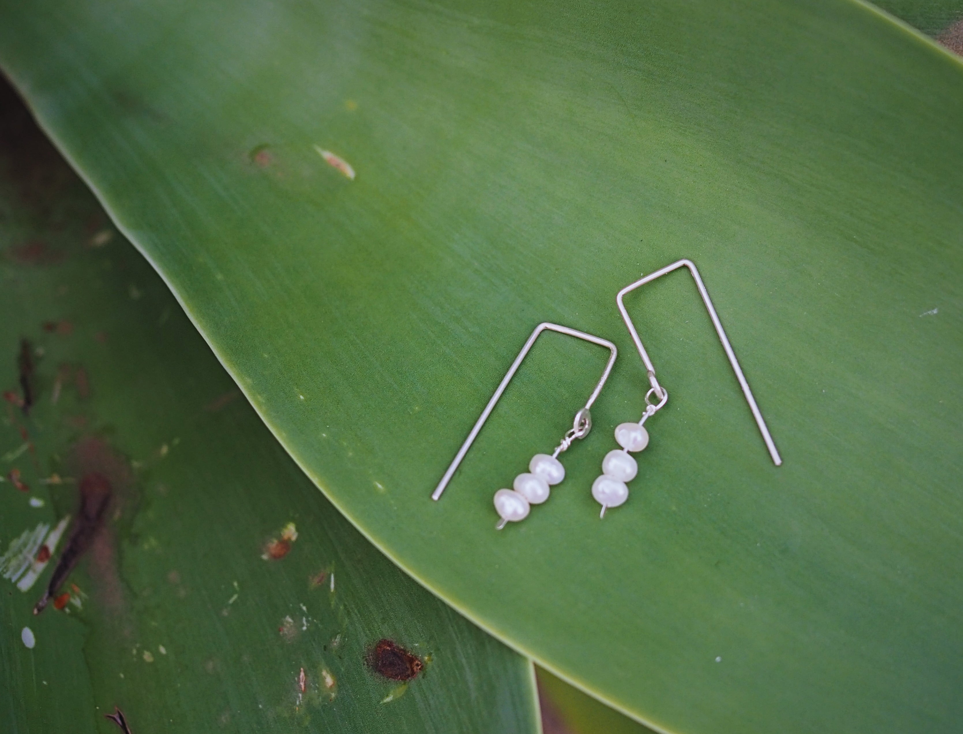 Geometric Threaded Pearl Earrings | Sterling Silver