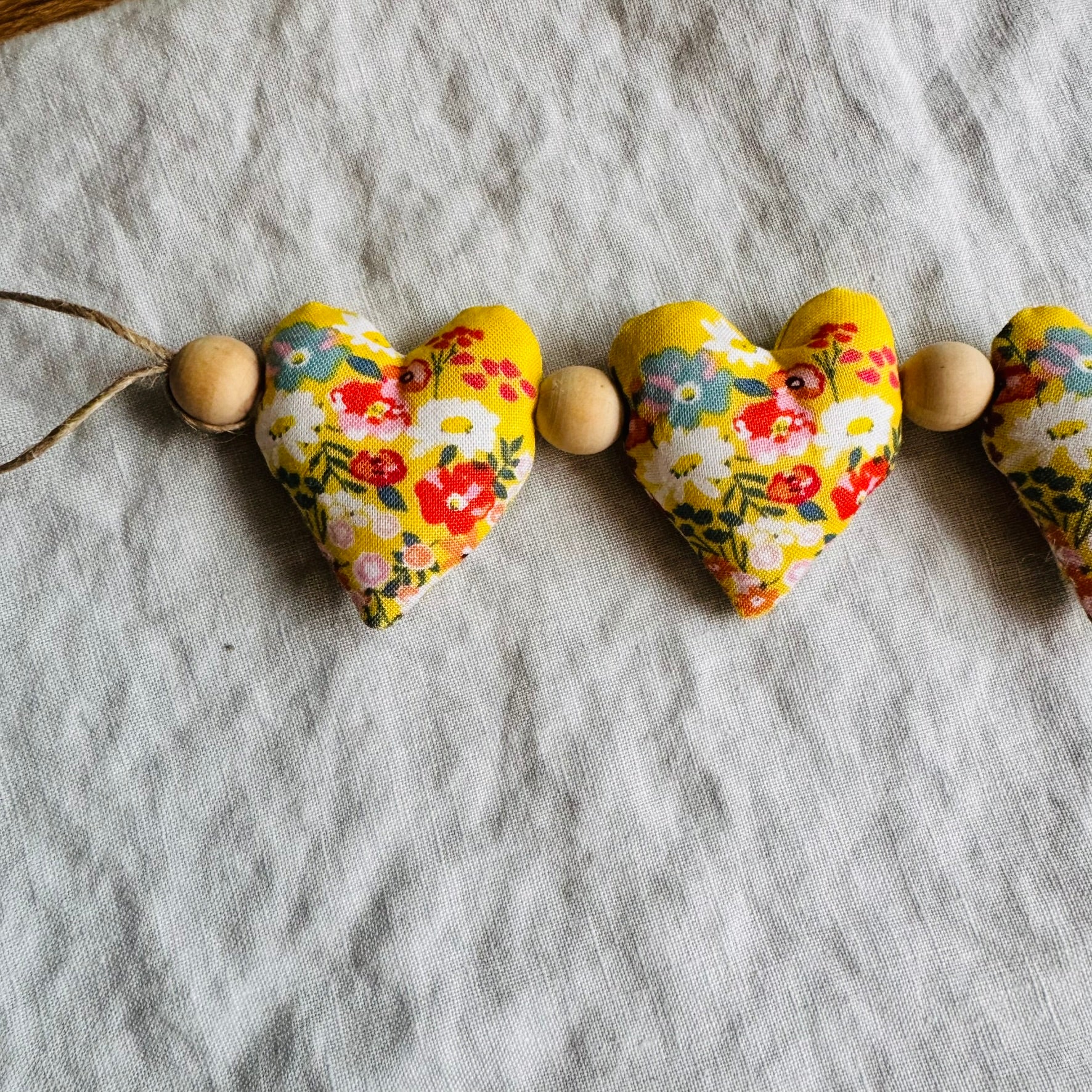 Handmade 'strings of love' heart garland - Yellow bouquet
