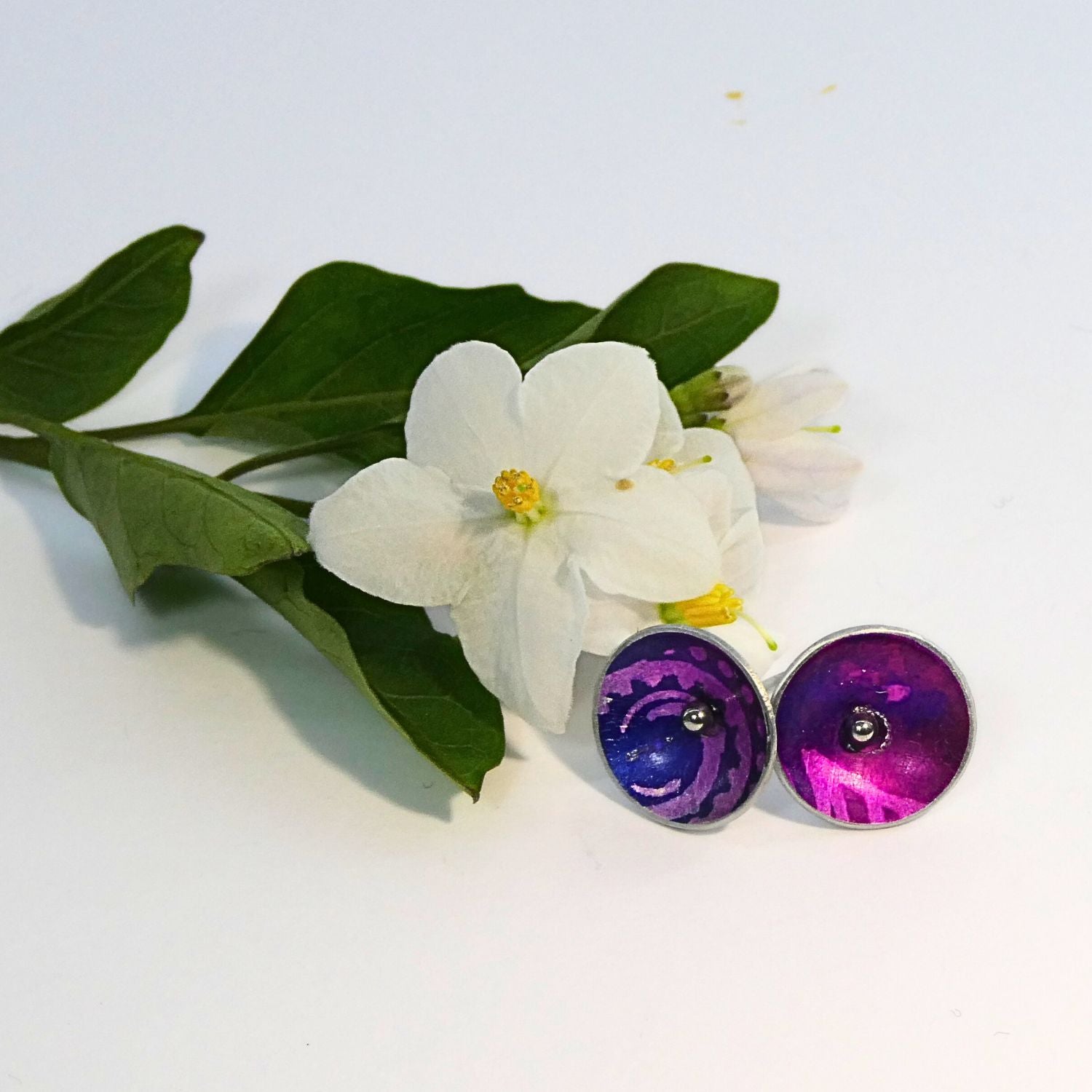Anodised aluminium stud earrings Aztec Aura Collection