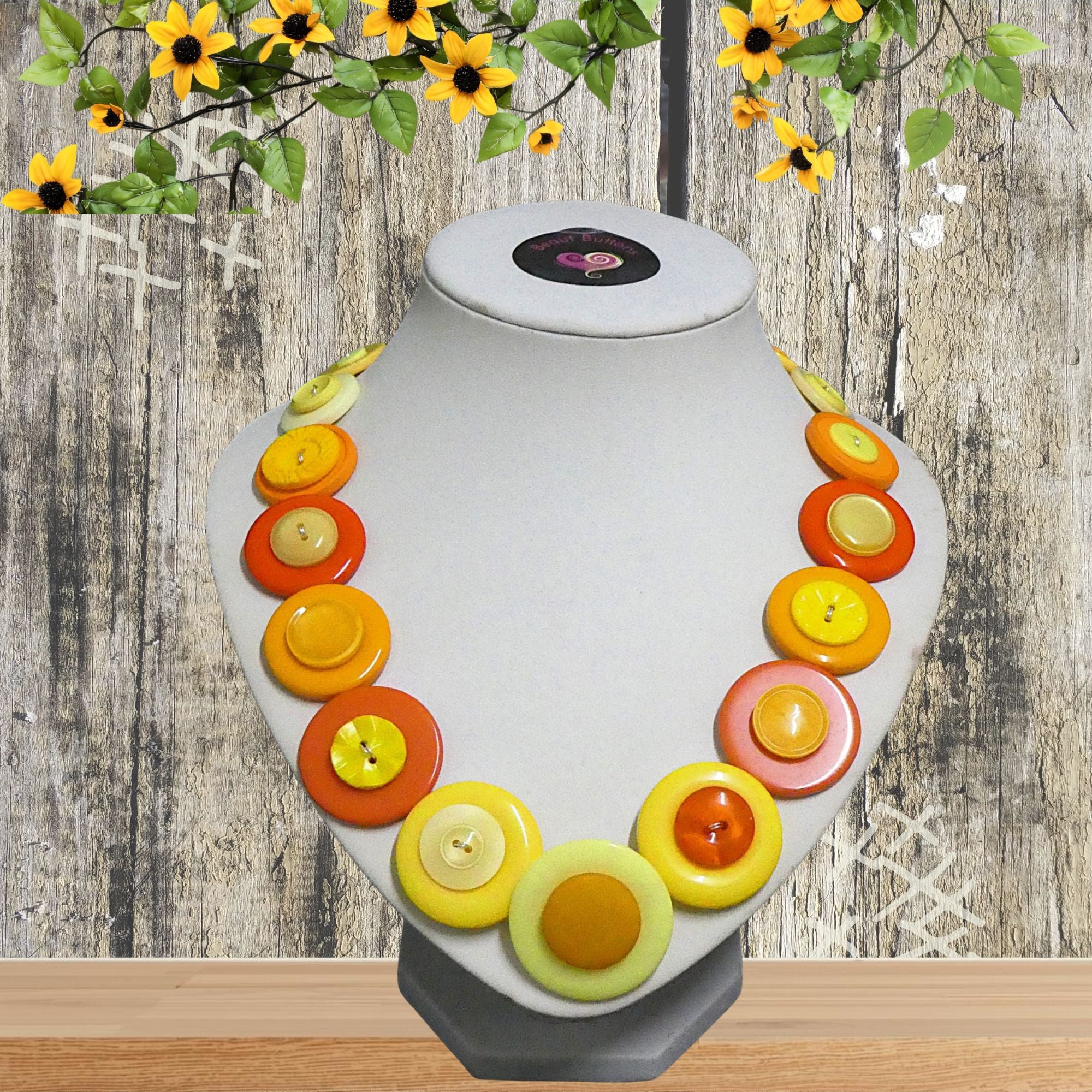 Button necklace - Oranges and Lemons