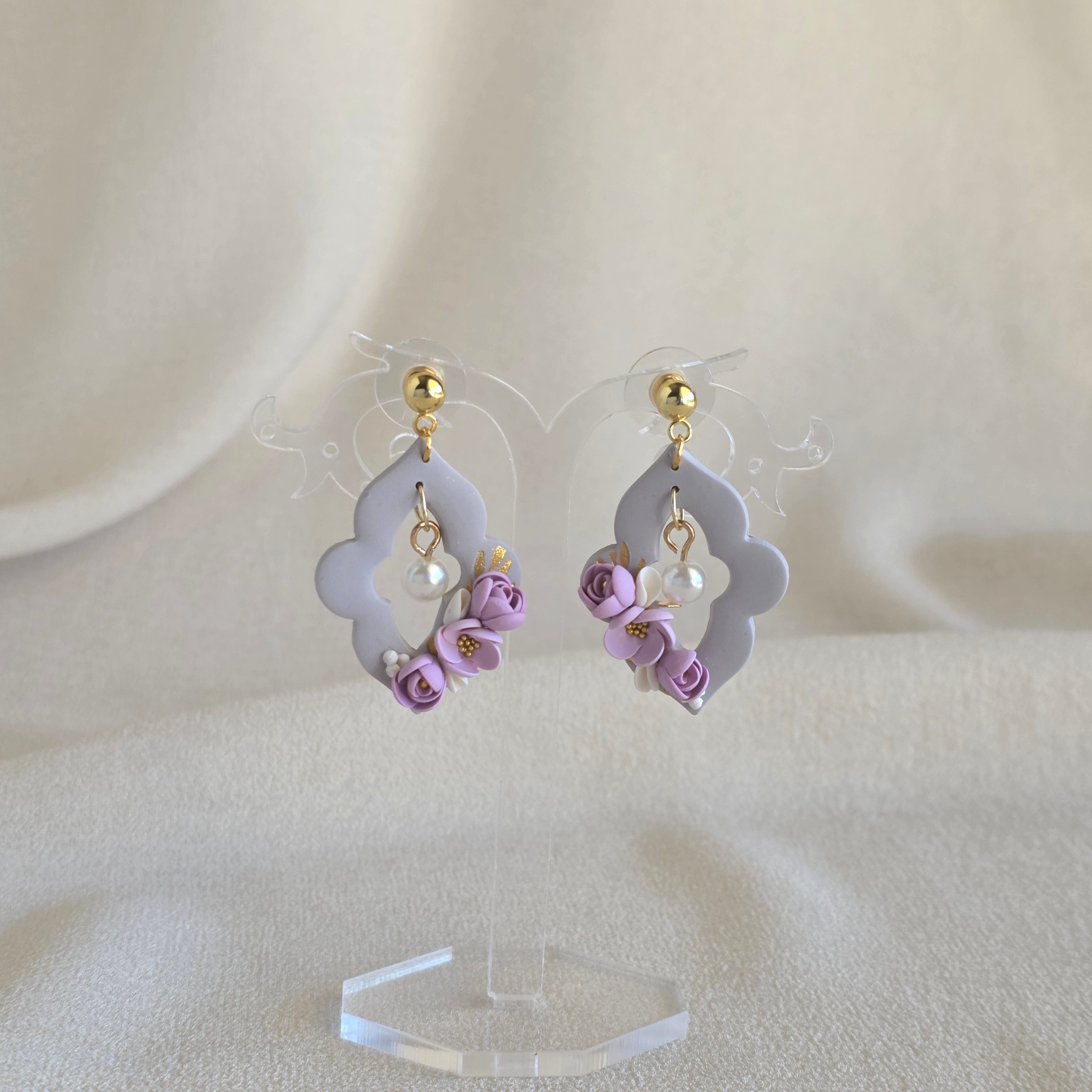 Blush Pink Floral Polymer Clay Earrings | Handmade Flower Earrings | Lightweight Gold & Pearl Statement Earrings | Bridal Jewellery | Gift for Her