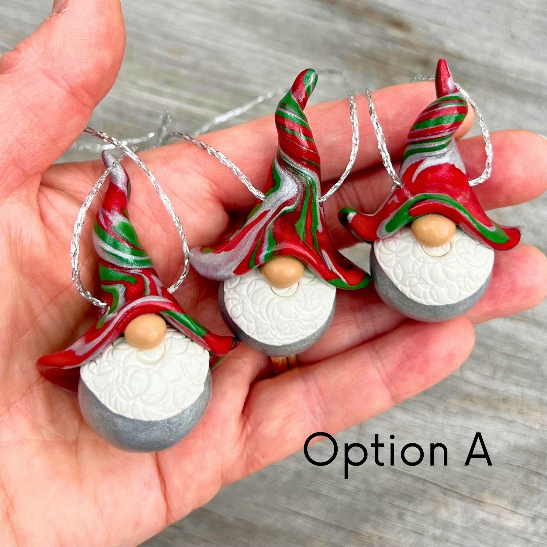 Whimsical Gnome Christmas bauble trio - Silver
