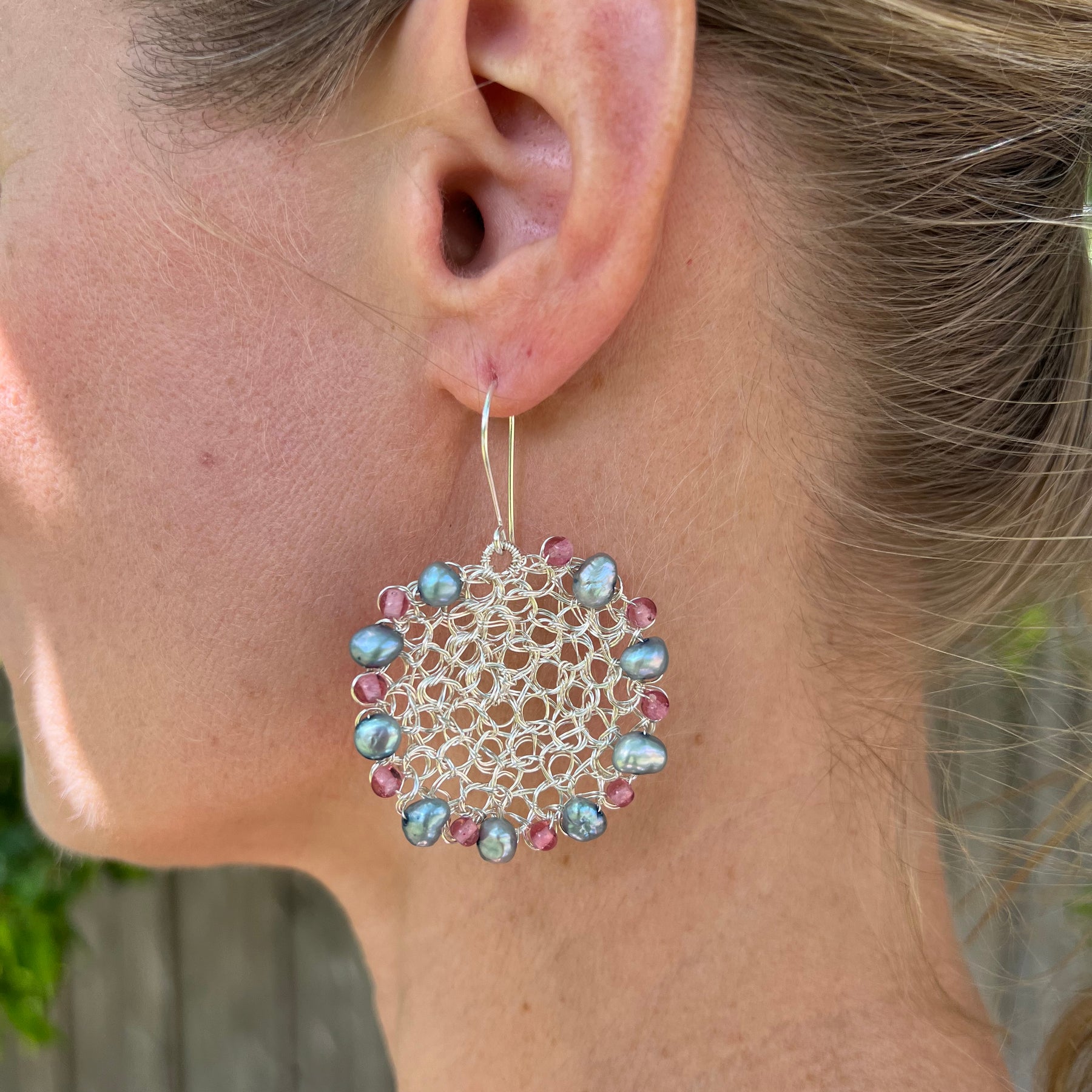Silver Wire Pearl Earrings, sterling silver hooks