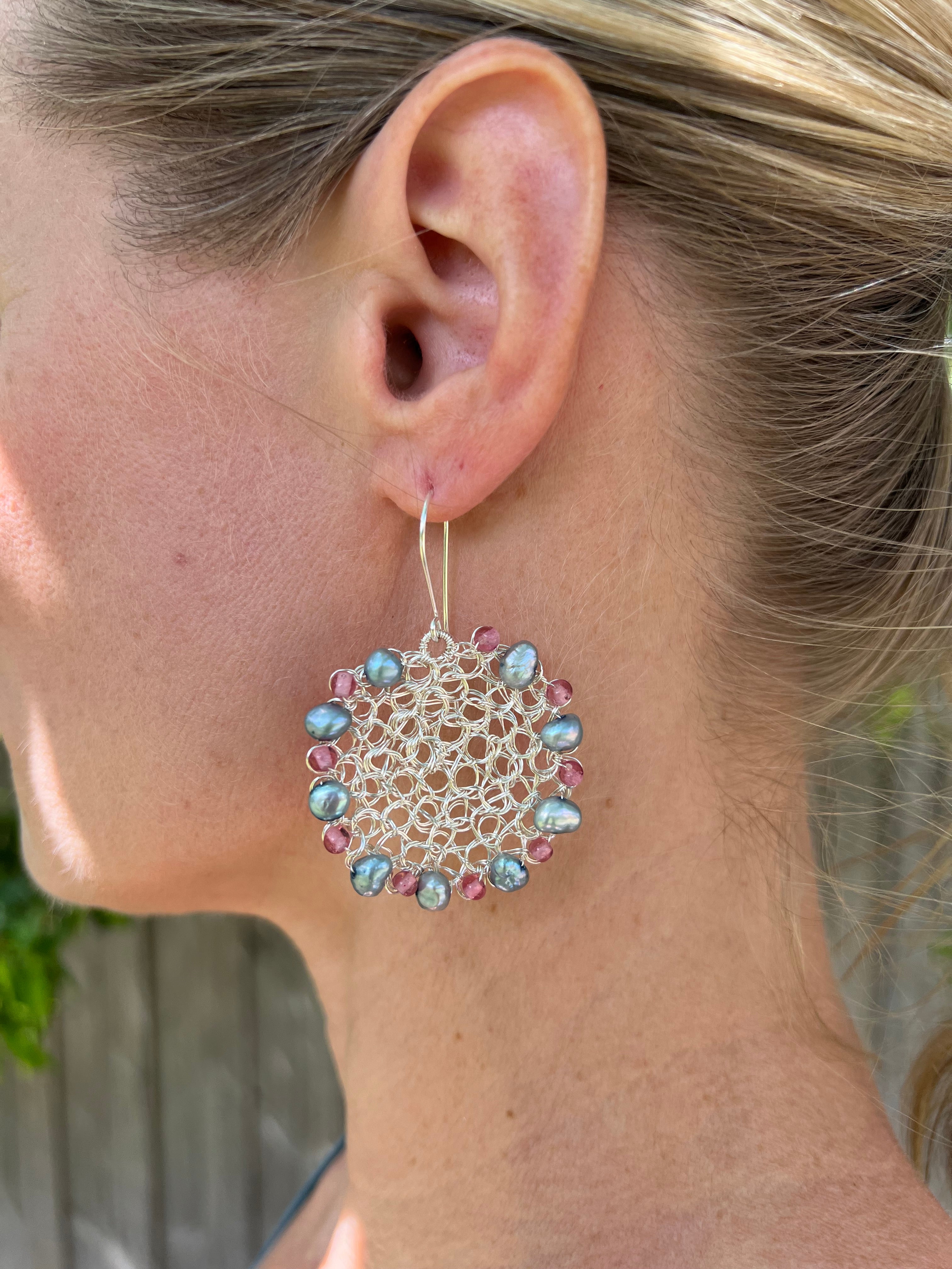Silver Wire Pearl Earrings, sterling silver hooks