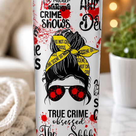 20oz True Crime Tumbler | Stainless Steel Travel Cup | Double Wall Insulated | Free Cleaning Brush | Gift for Crime Lovers