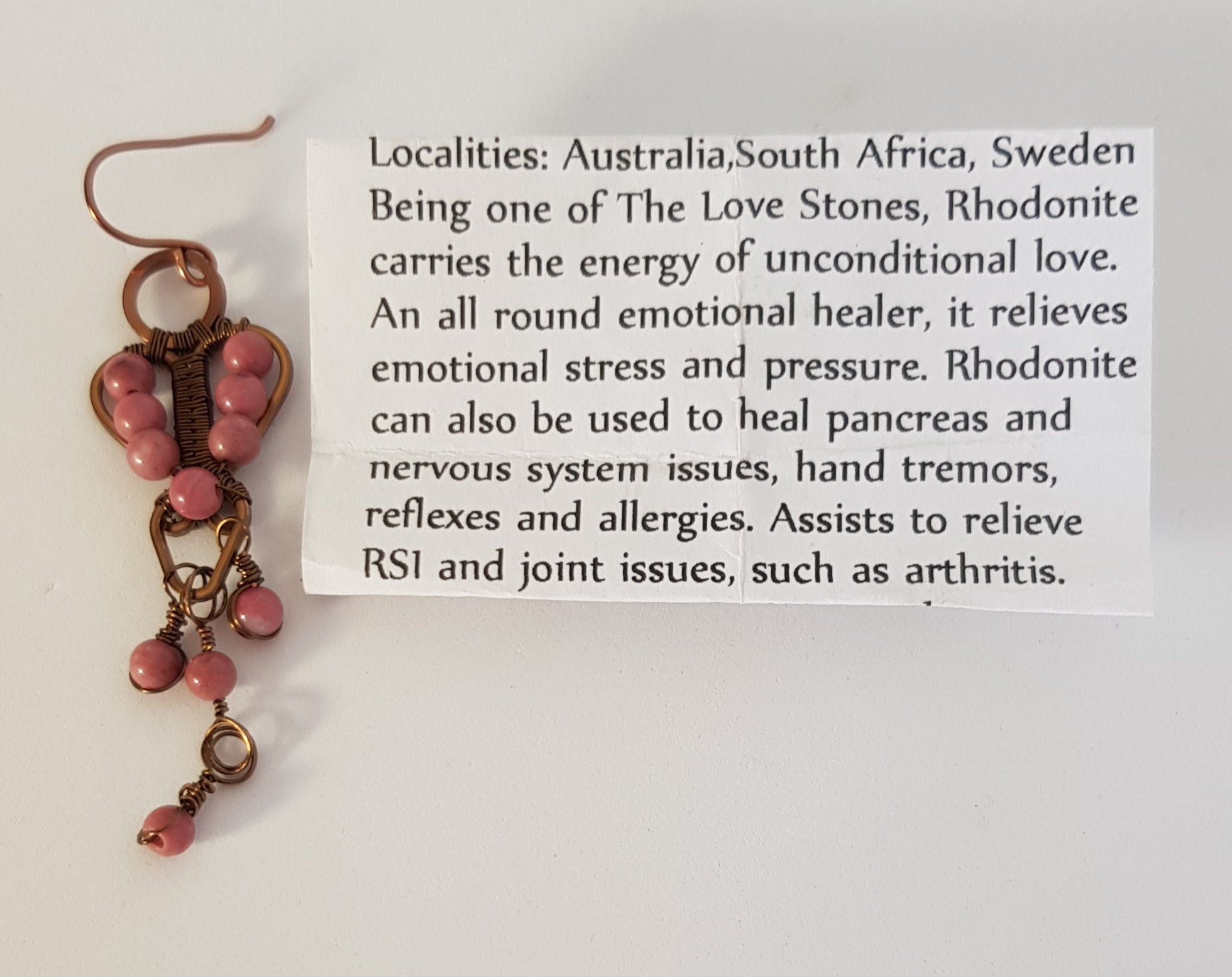 hanging hearts with Rhodonite bead earrings #671 AM/E