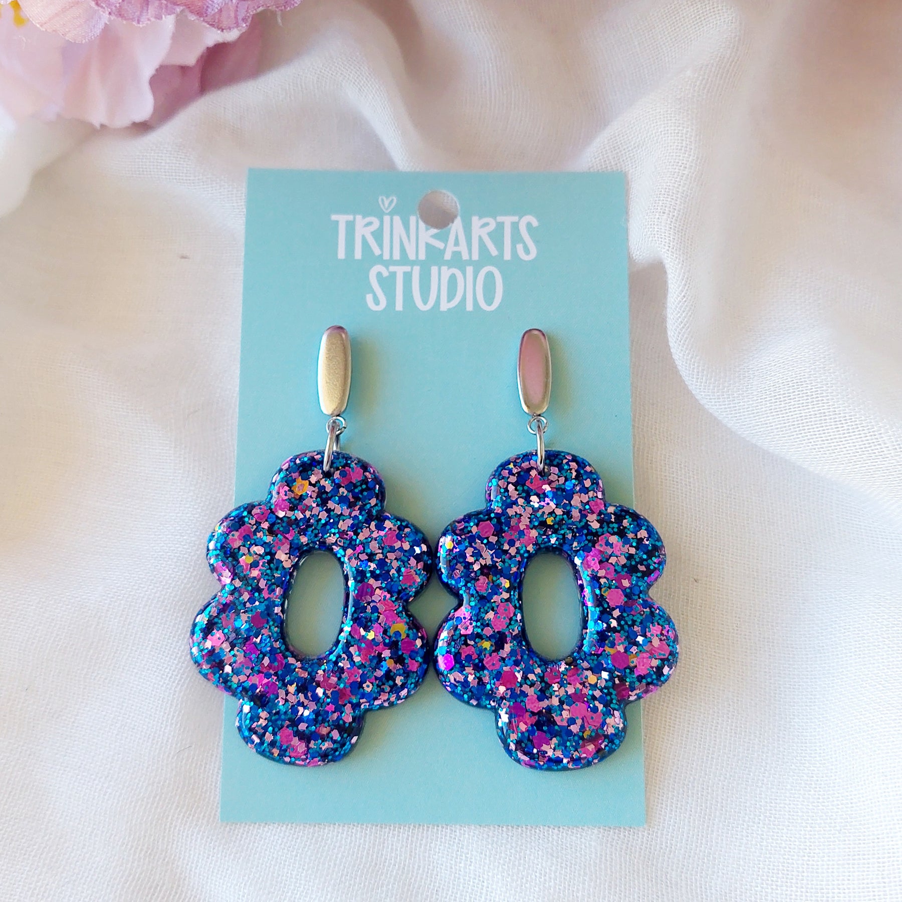 Glitter Resin Flower Dangle Earrings