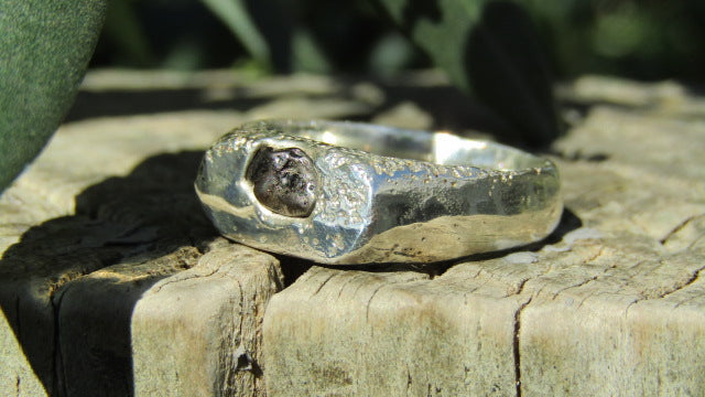 Green Sapphire Rockpool Signet, Sterling Silver, Size P