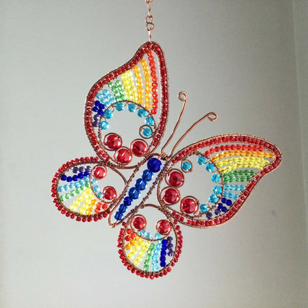 Rainbow Butterfly Crystal Suncatcher Mobile Window or Wall Decor
