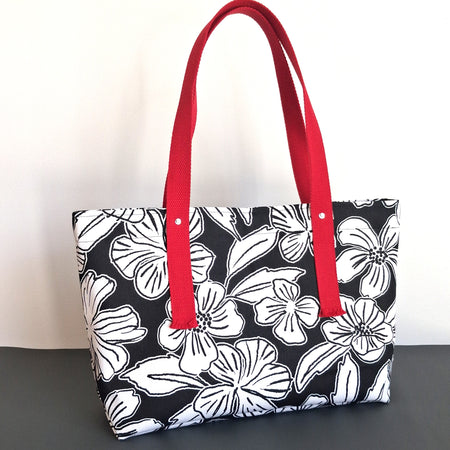 Anchored Tote - Black & White Hibiscus