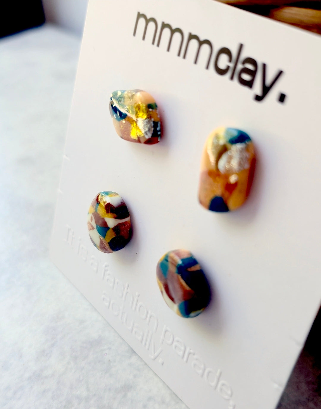 Navy Multicolour Polymer Clay Stud Set | 4 Handmade Earrings