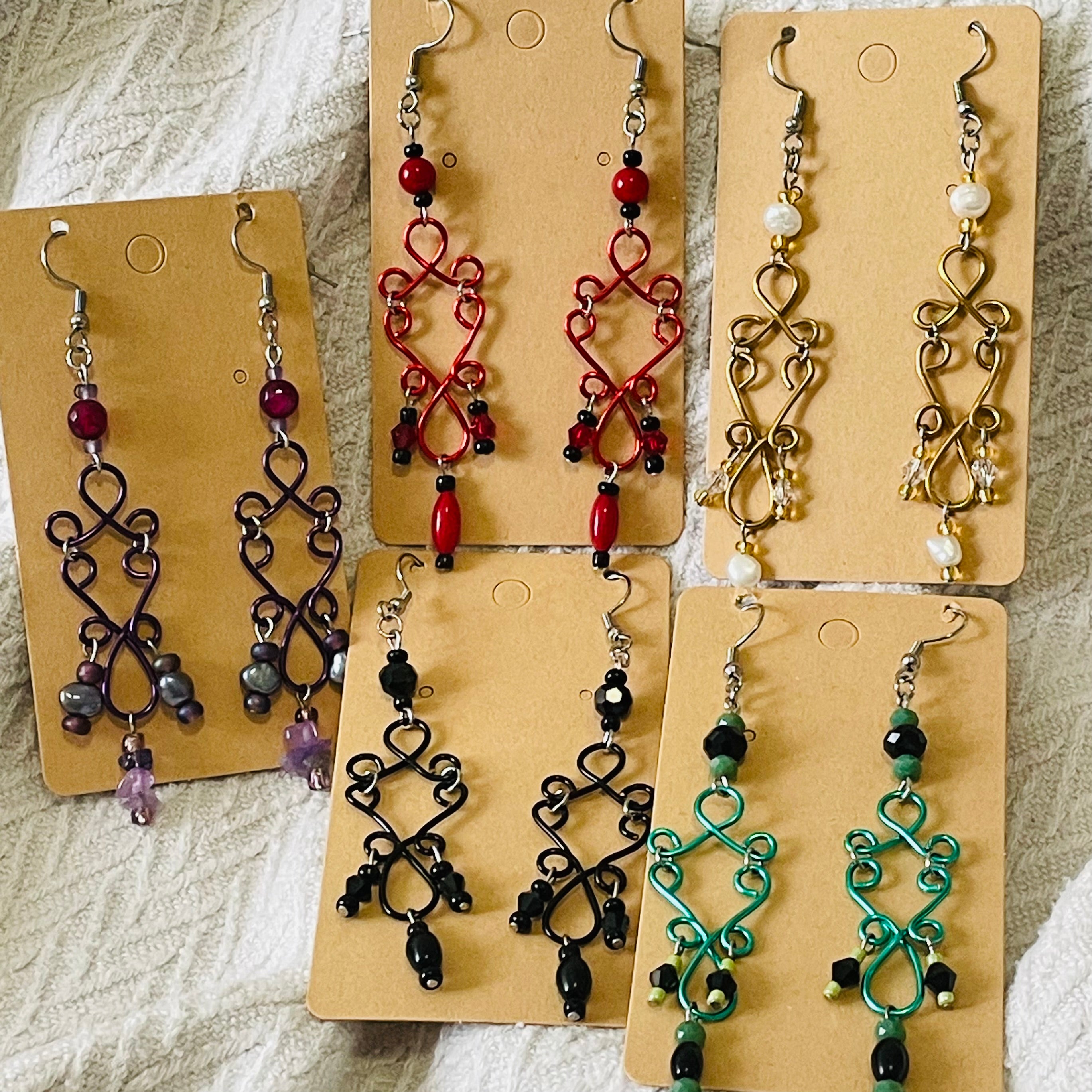 B's Elegant Dangling Gold Wired Earrings with Freshwater Pearls and Crystals