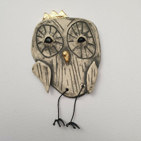 owl, gold crown, gift, clay