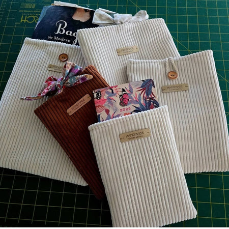 Christmas Gift — Book Sleeve Set of 2 — Large 28x22cm + Small 21x15cm — Brown Green Oatmeal — Padded Corduroy — Teacher Gift —