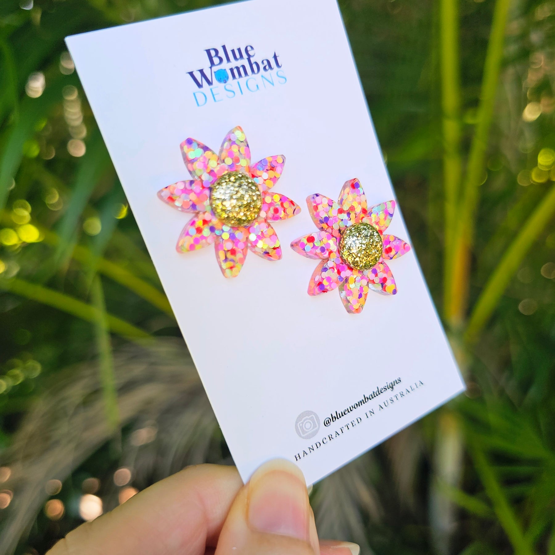 Resin Flower Colourful Glitter Stud Earrings 28mm