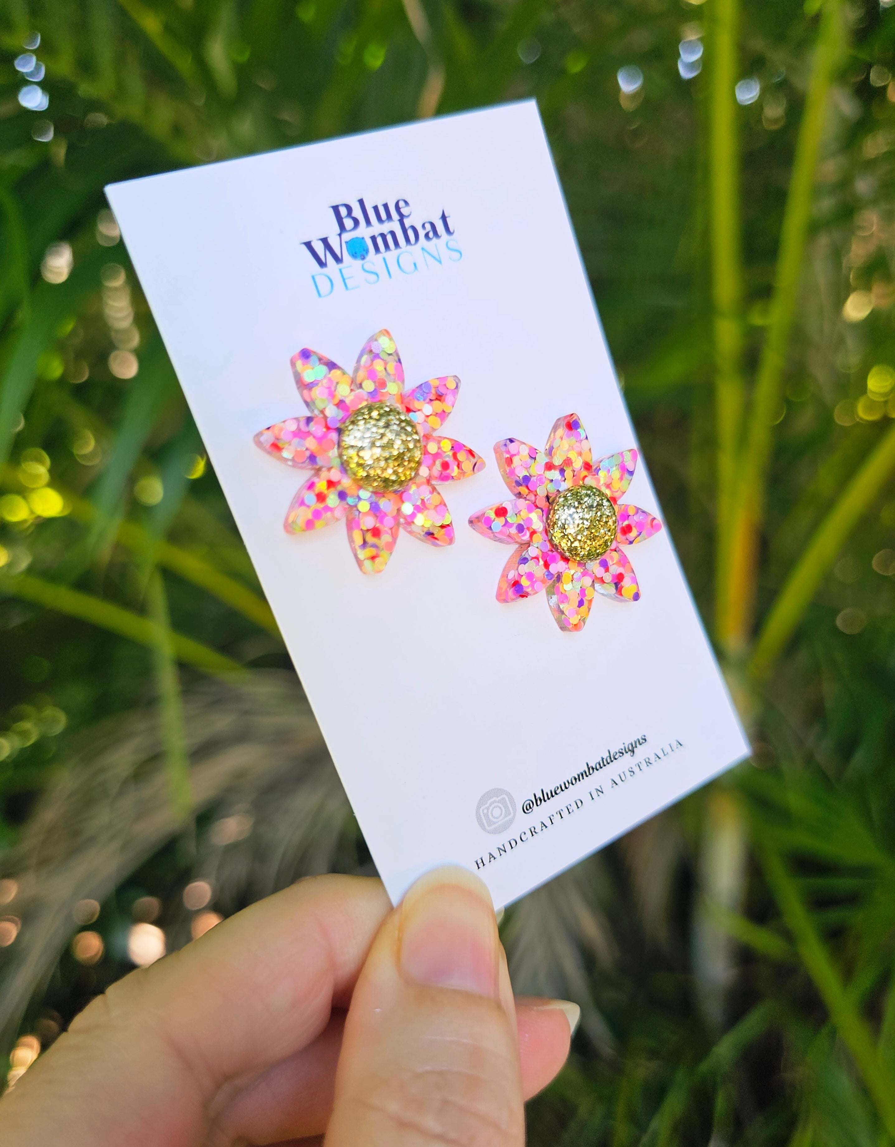 Resin Flower Colourful Glitter Stud Earrings 28mm