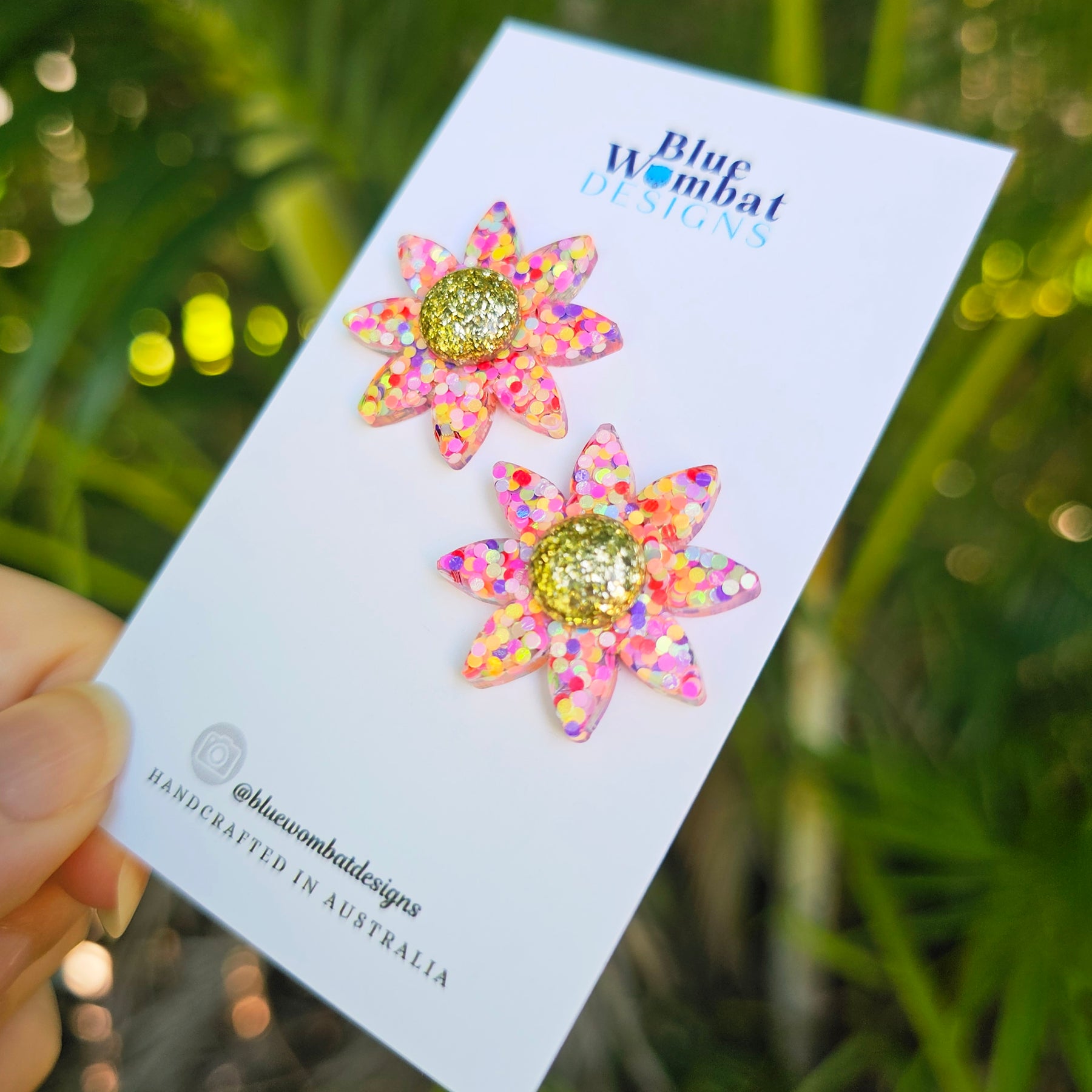 Resin Flower Colourful Glitter Stud Earrings 28mm