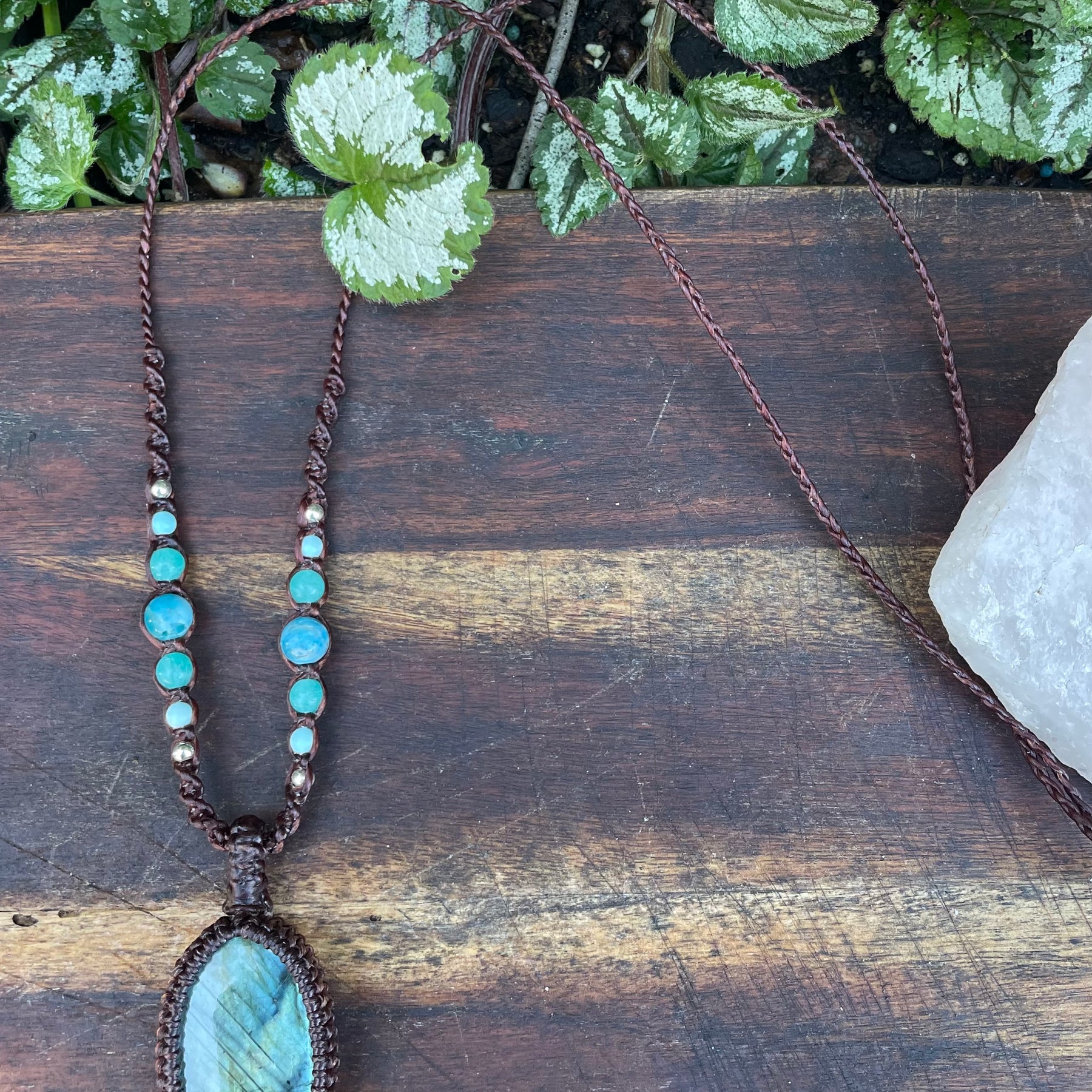 Labradorite Pendant, Macrame necklace boho style, adjustable