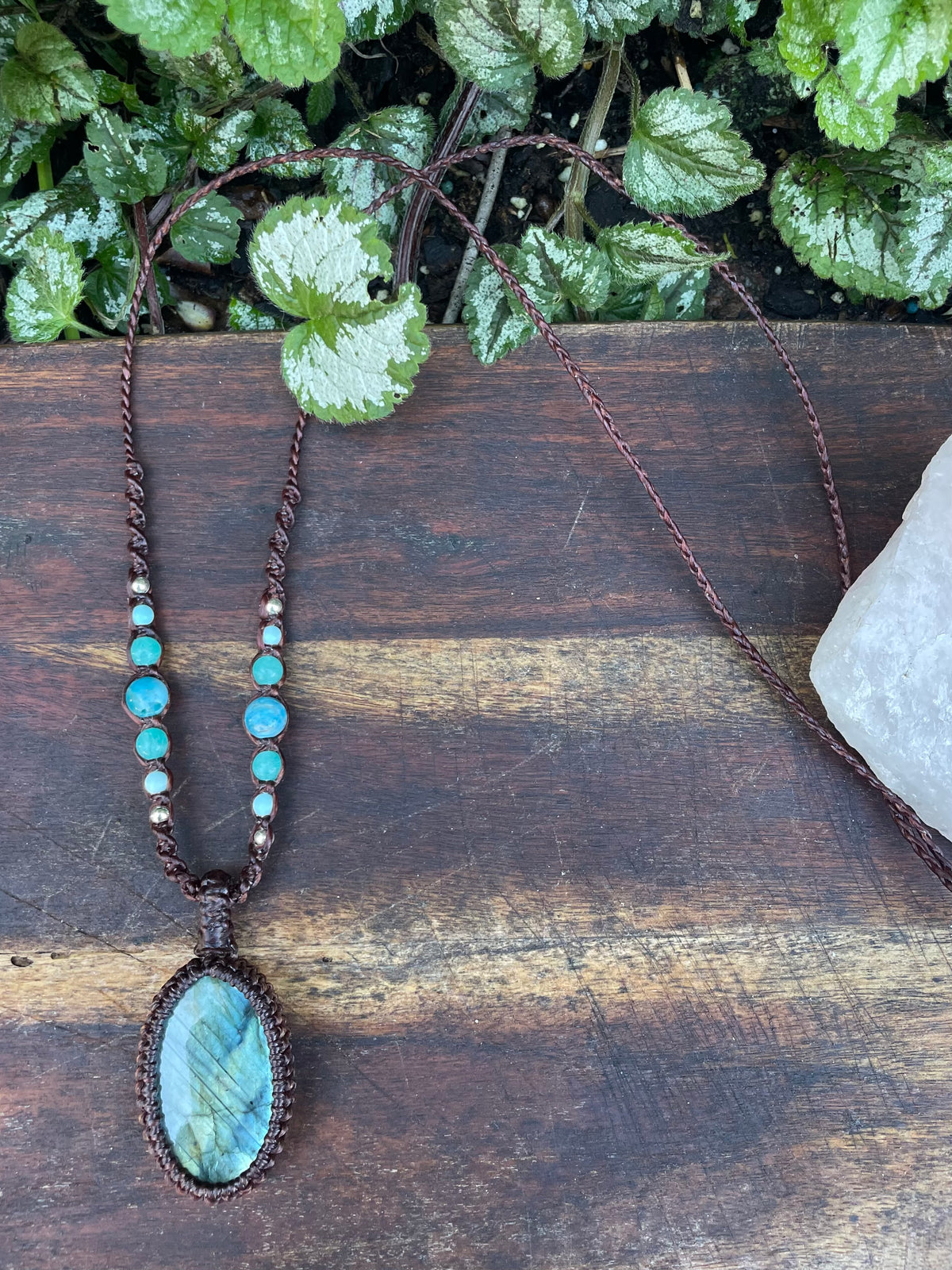 Labradorite Pendant, Macrame necklace boho style, adjustable