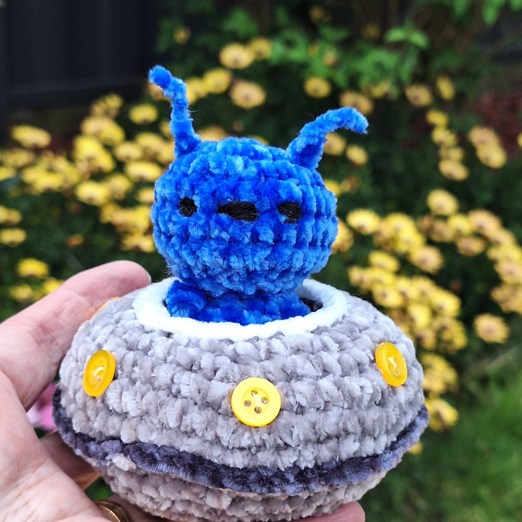 Crocheted Alien and Flying Saucer- Handmade Plush Play Set