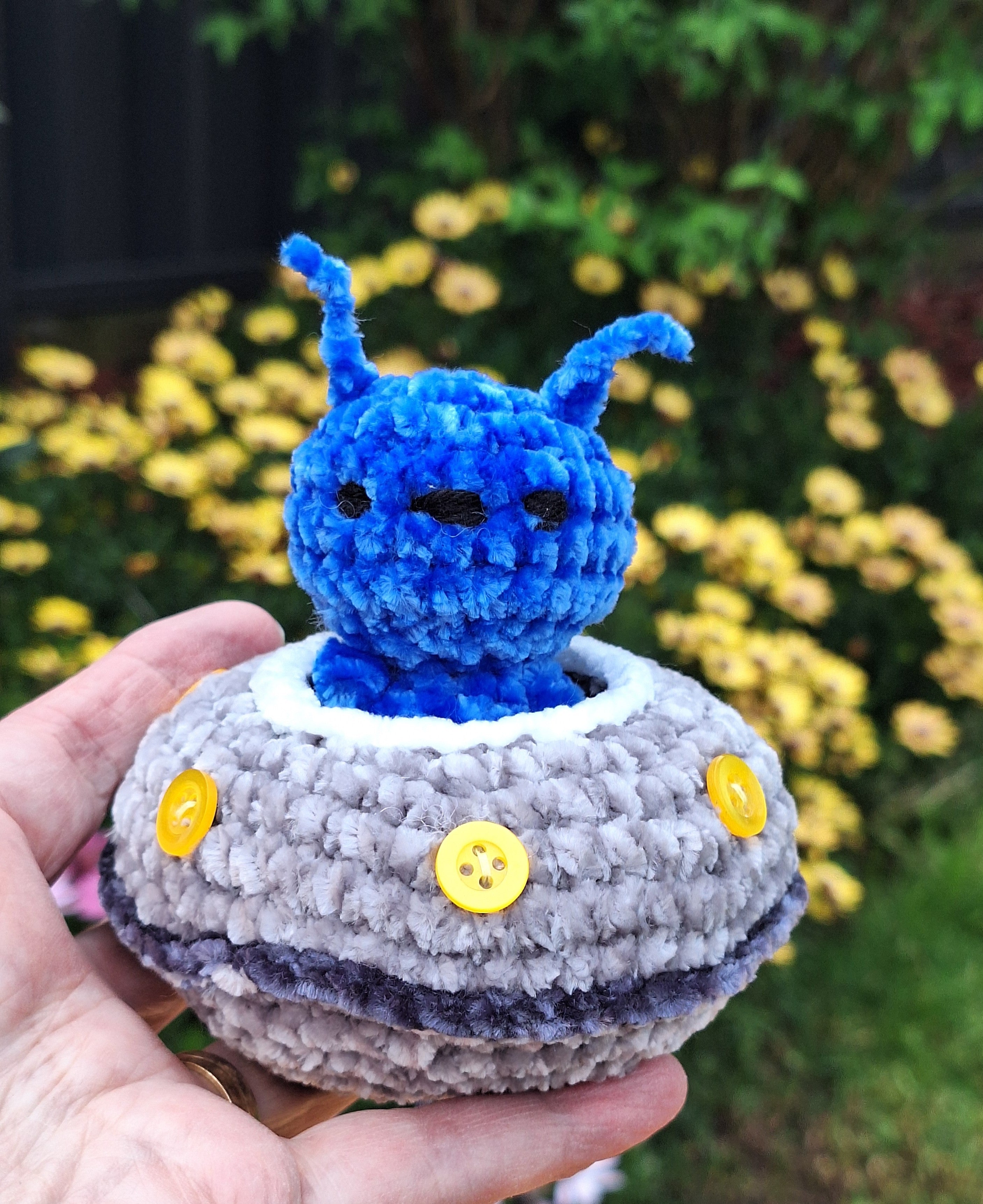 Crocheted Alien and Flying Saucer- Handmade Plush Play Set