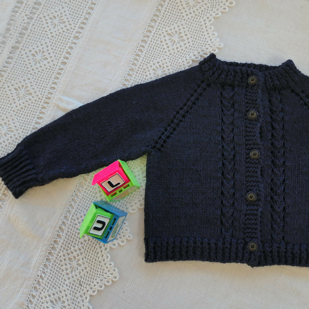 Dark navy wool and bamboo cardigan. Size 1-2. Free post