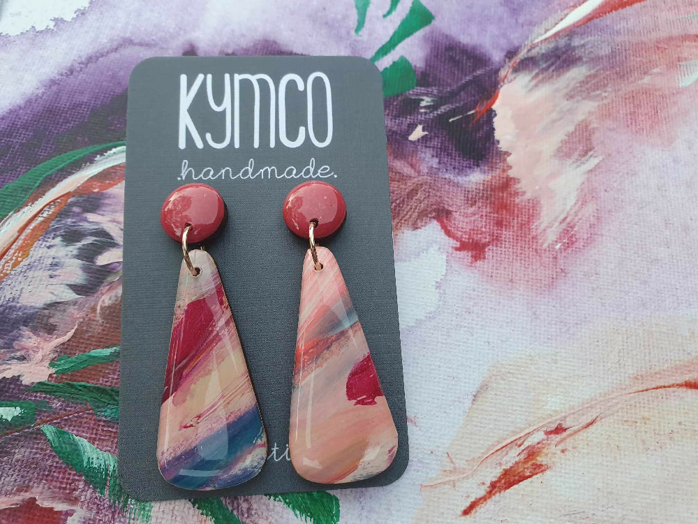 Aurora Collection| Resin large dangle earrings | Fuchsia and pink2