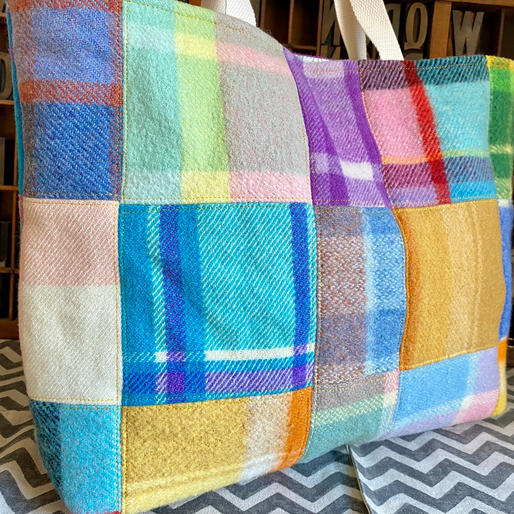 Upcycled Woollen Blanket - Market Tote - Patchwork