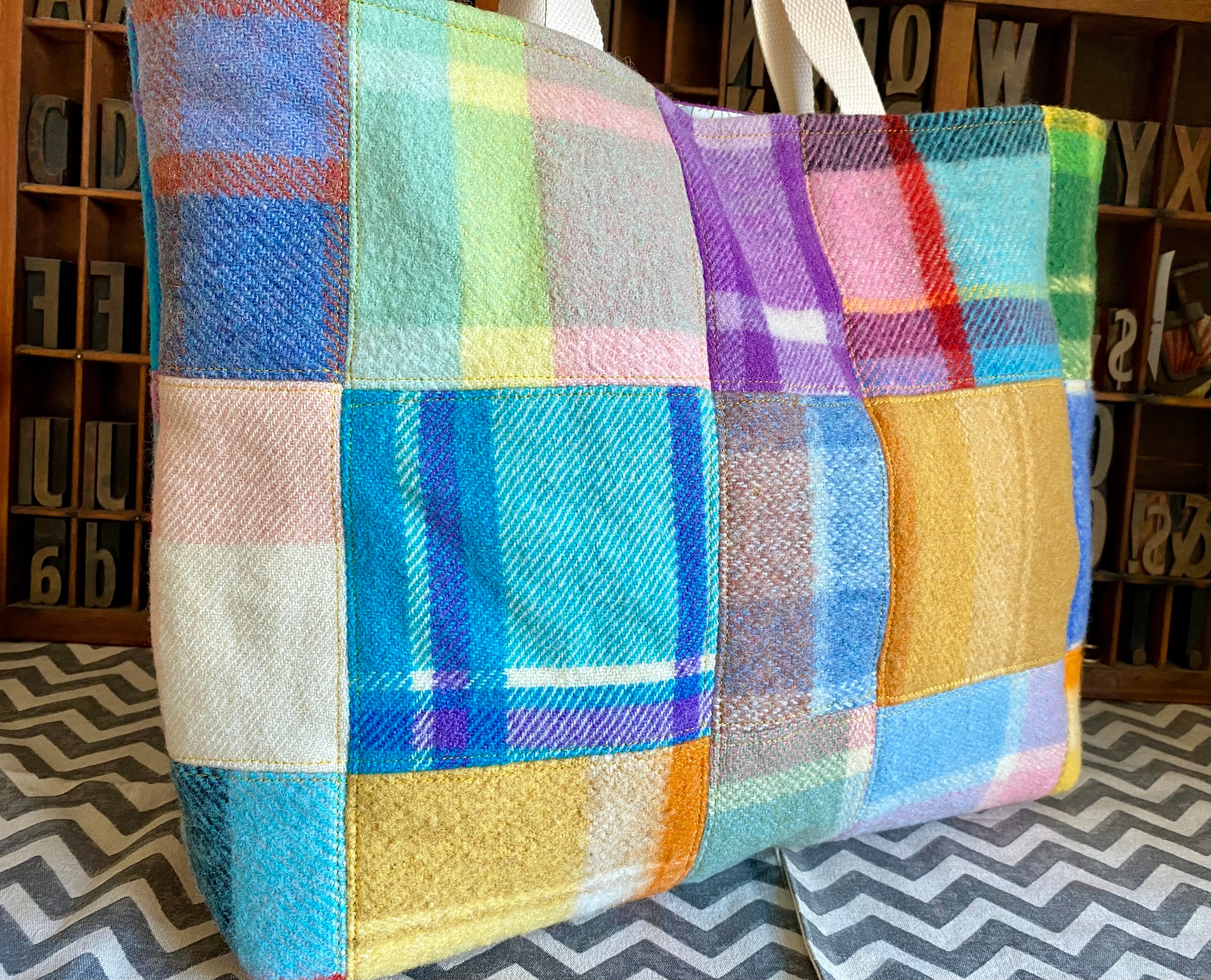 Upcycled Woollen Blanket - Market Tote - Patchwork