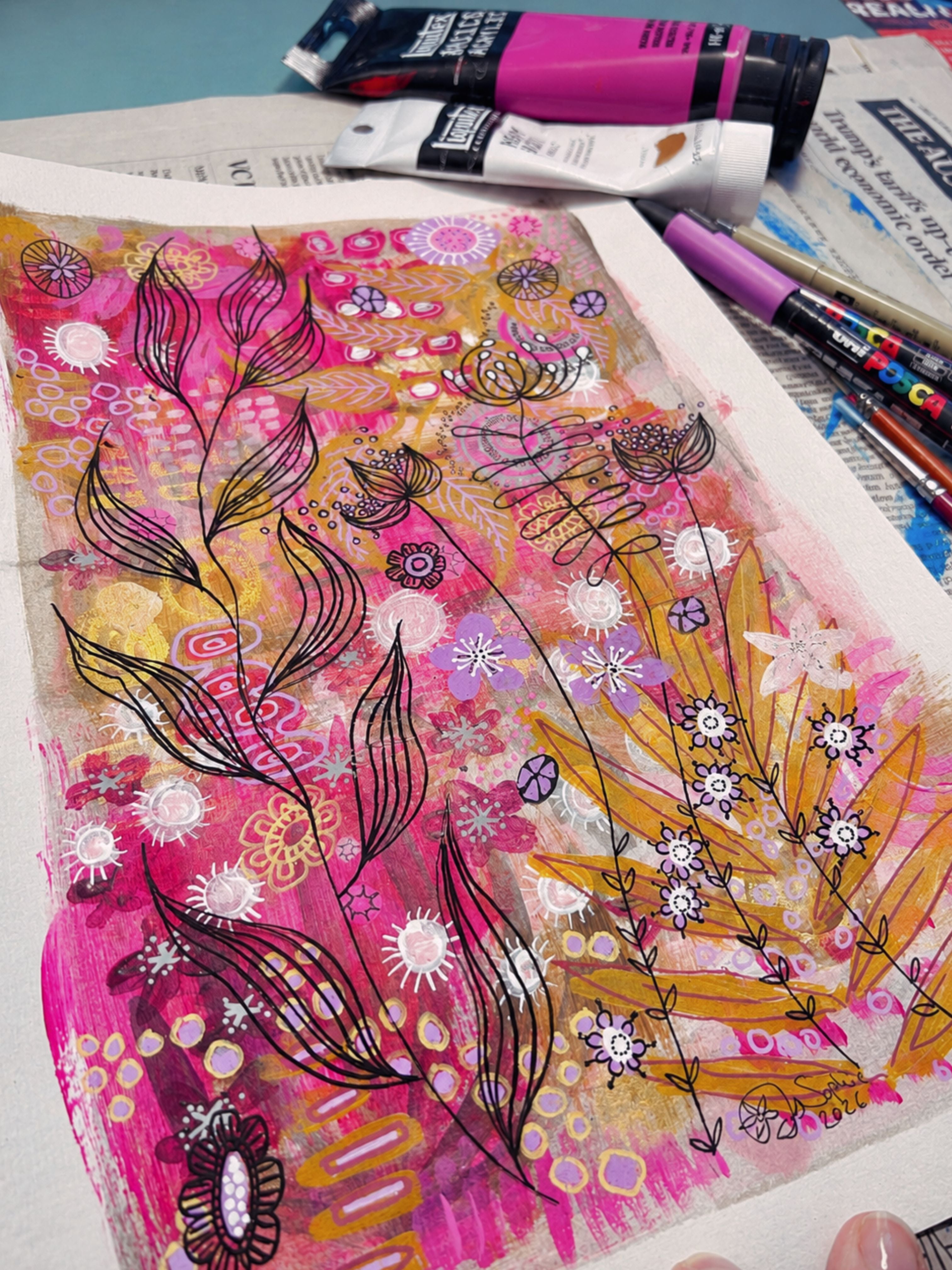 Original Hand Painted Artwork : Botanical Threads