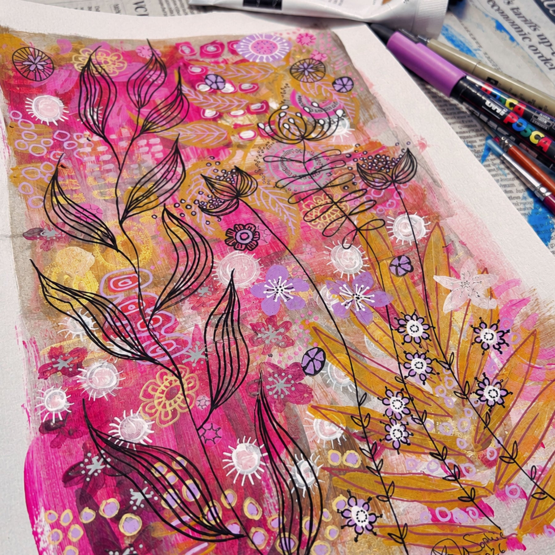 Original Hand Painted Artwork : Botanical Threads