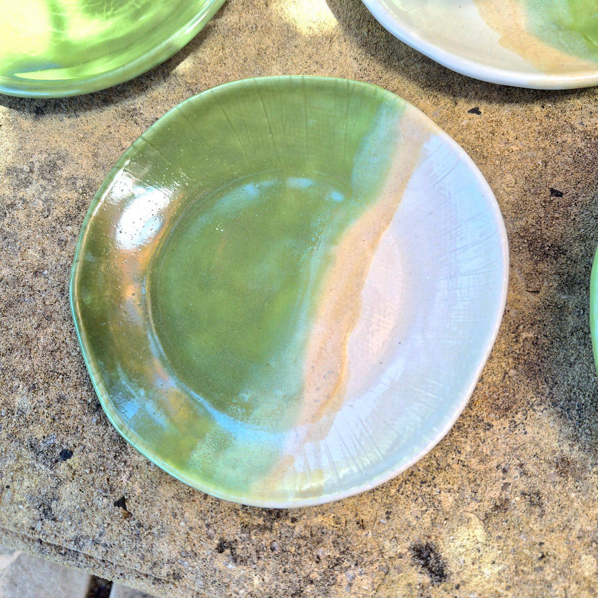 Handmade Ceramic Cup and Side Plate - Sage Green and White