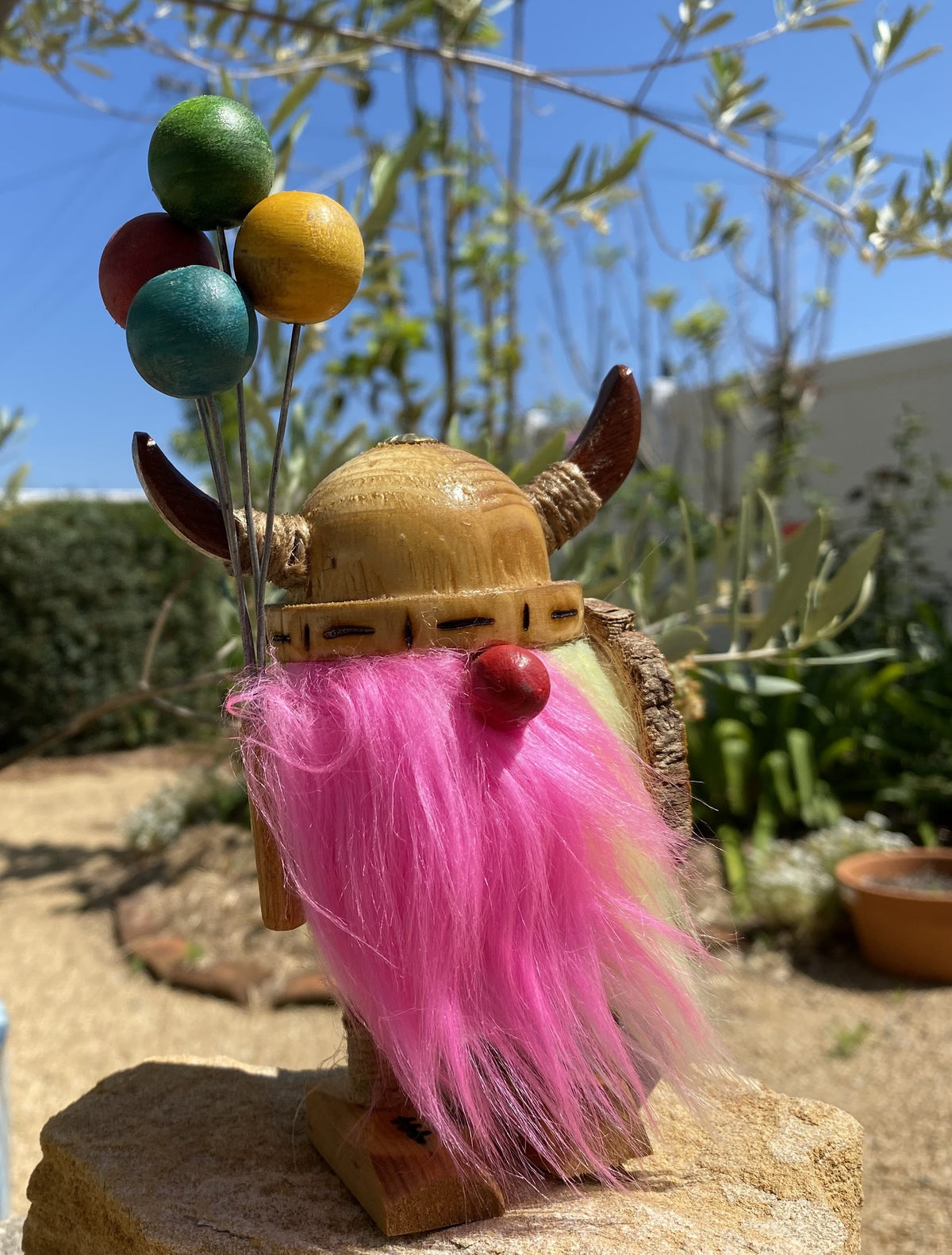 Handmade Wooden Clown Viking With Balloons