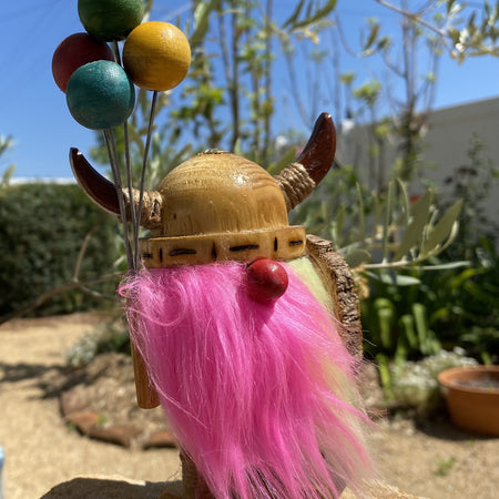 Handmade Wooden Clown Viking With Balloons