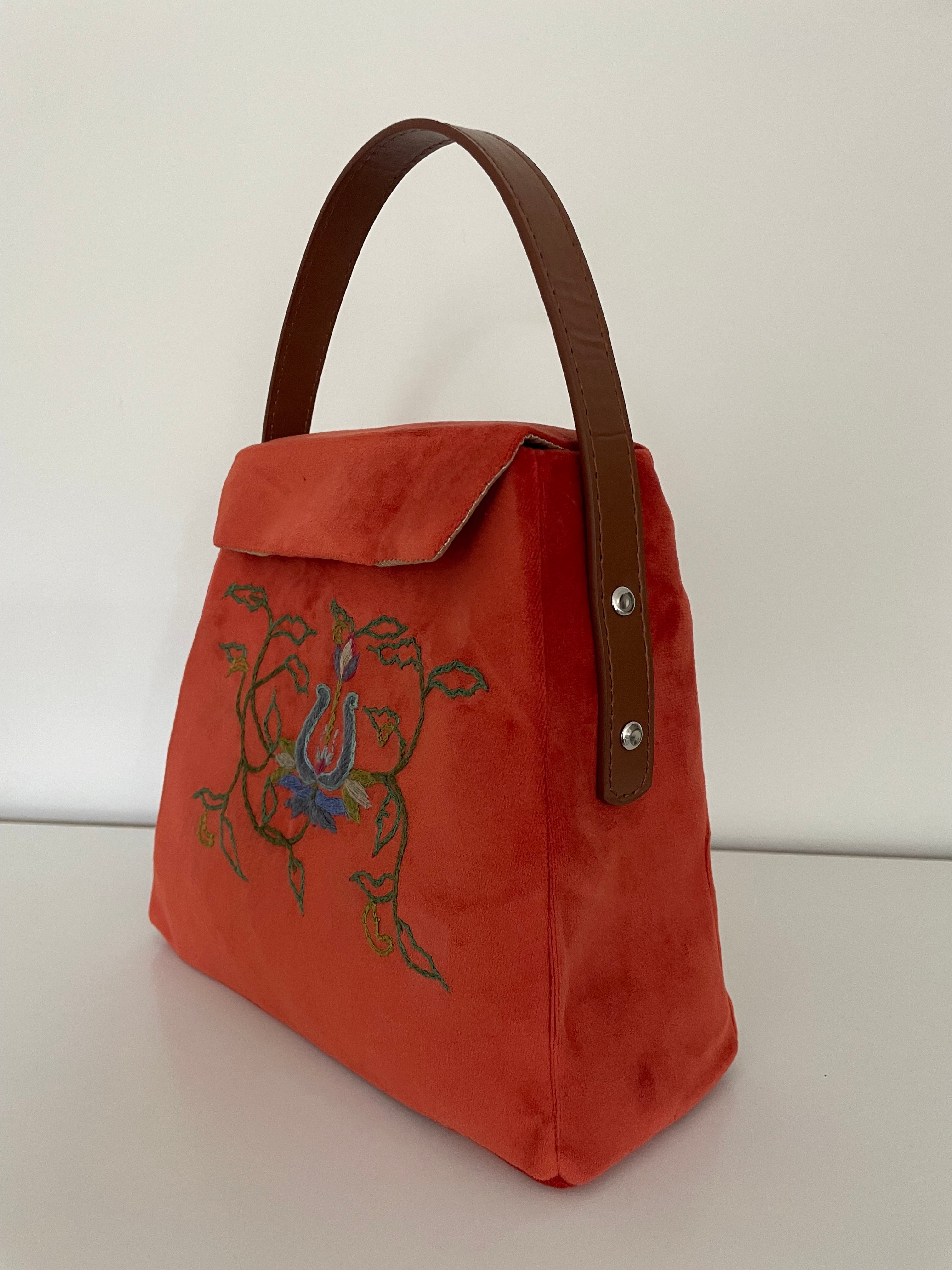 (Copy) Handmade Orange Velvet Handbag Upcycled