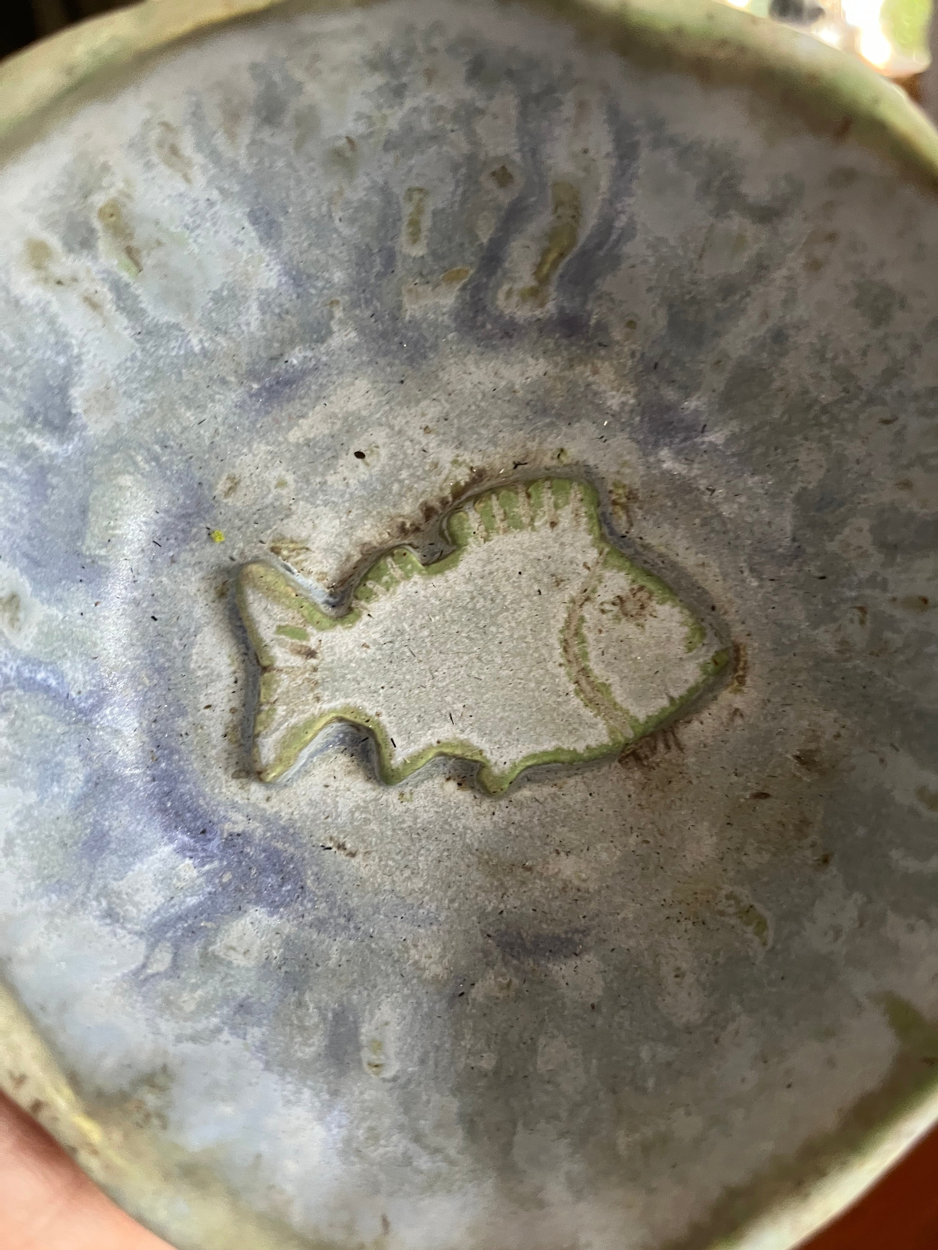 Hand Built Pottery Cat Bowl - Fish Detail