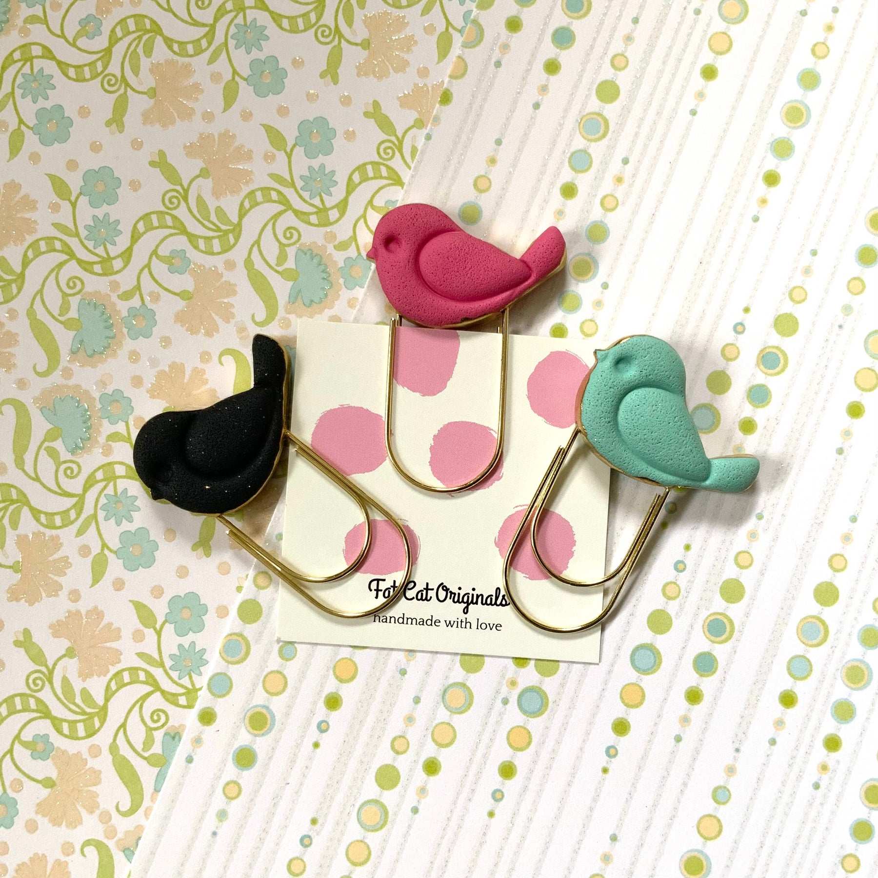 PAGE PINCHERS: Set of 3 Polymer Clay LITTLE BIRDIES