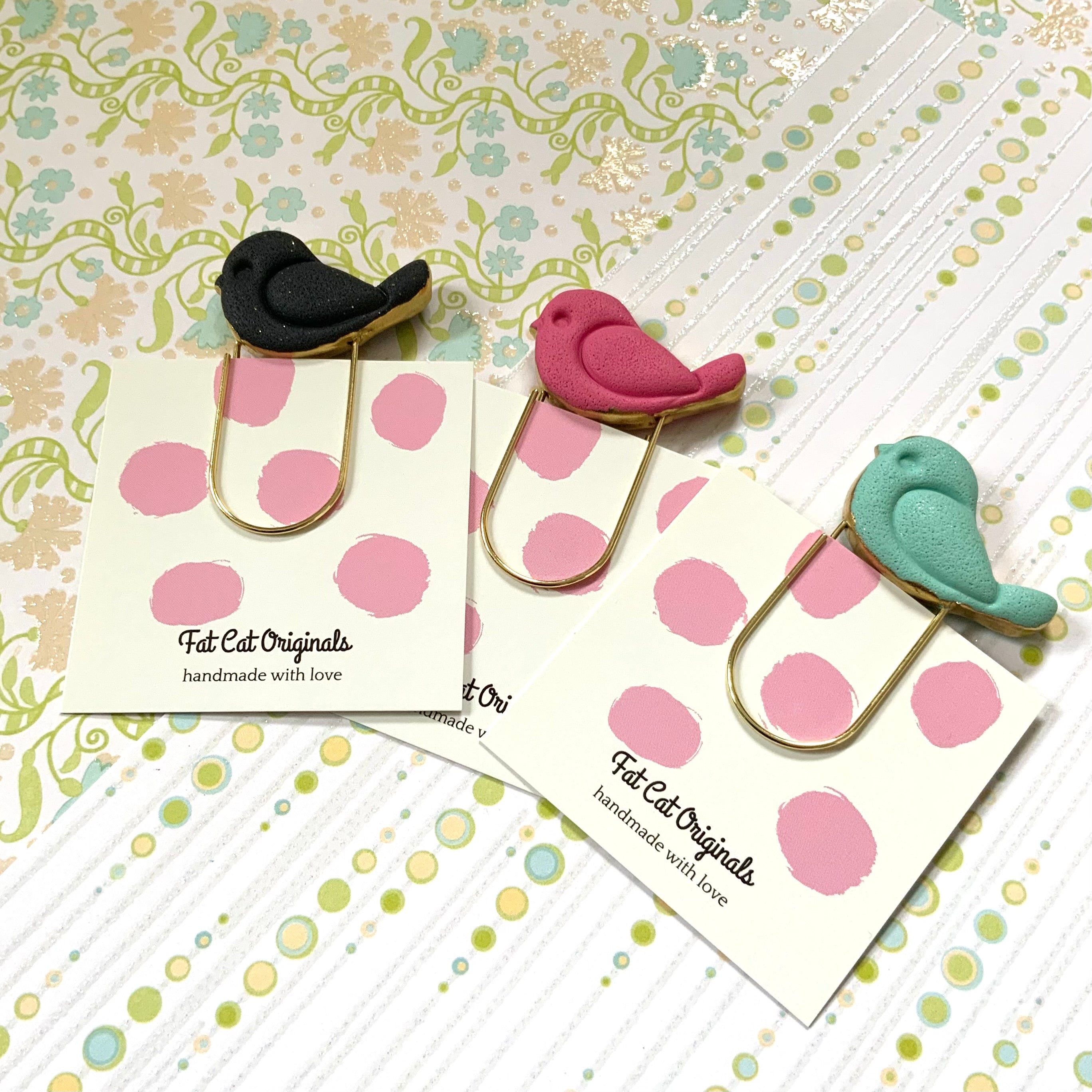 PAGE PINCHERS: Set of 3 Polymer Clay LITTLE BIRDIES